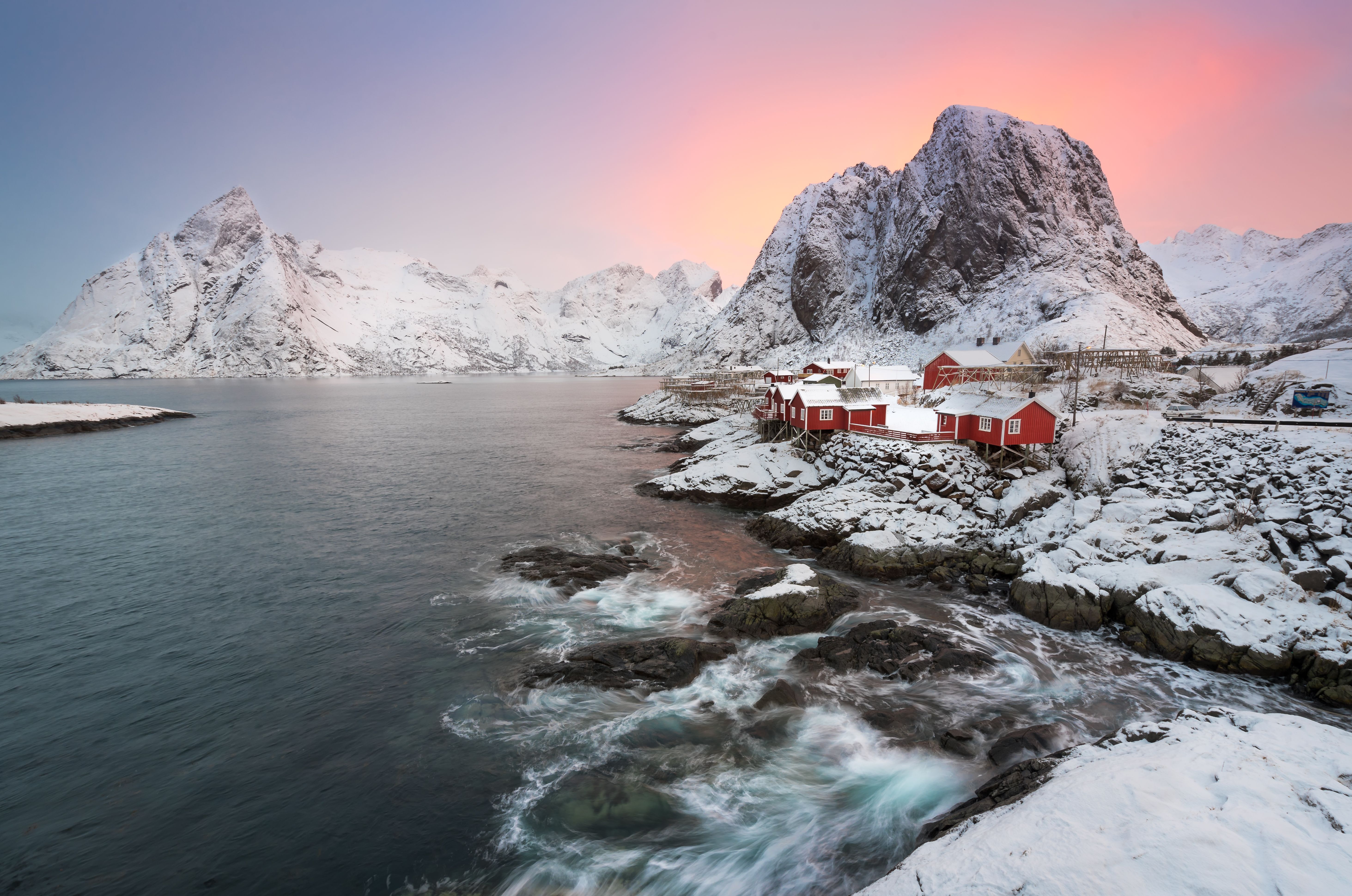 Wallpapers houses lofoten islands snow on the desktop