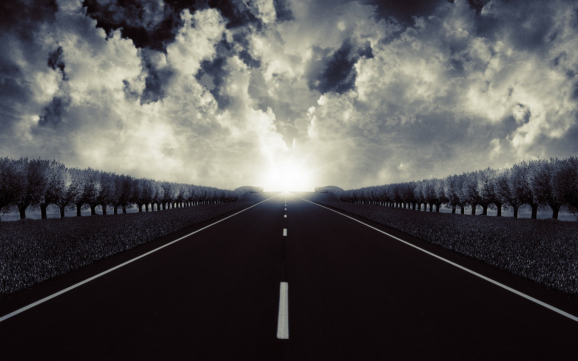 Wallpapers horizon road marking clouds on the desktop