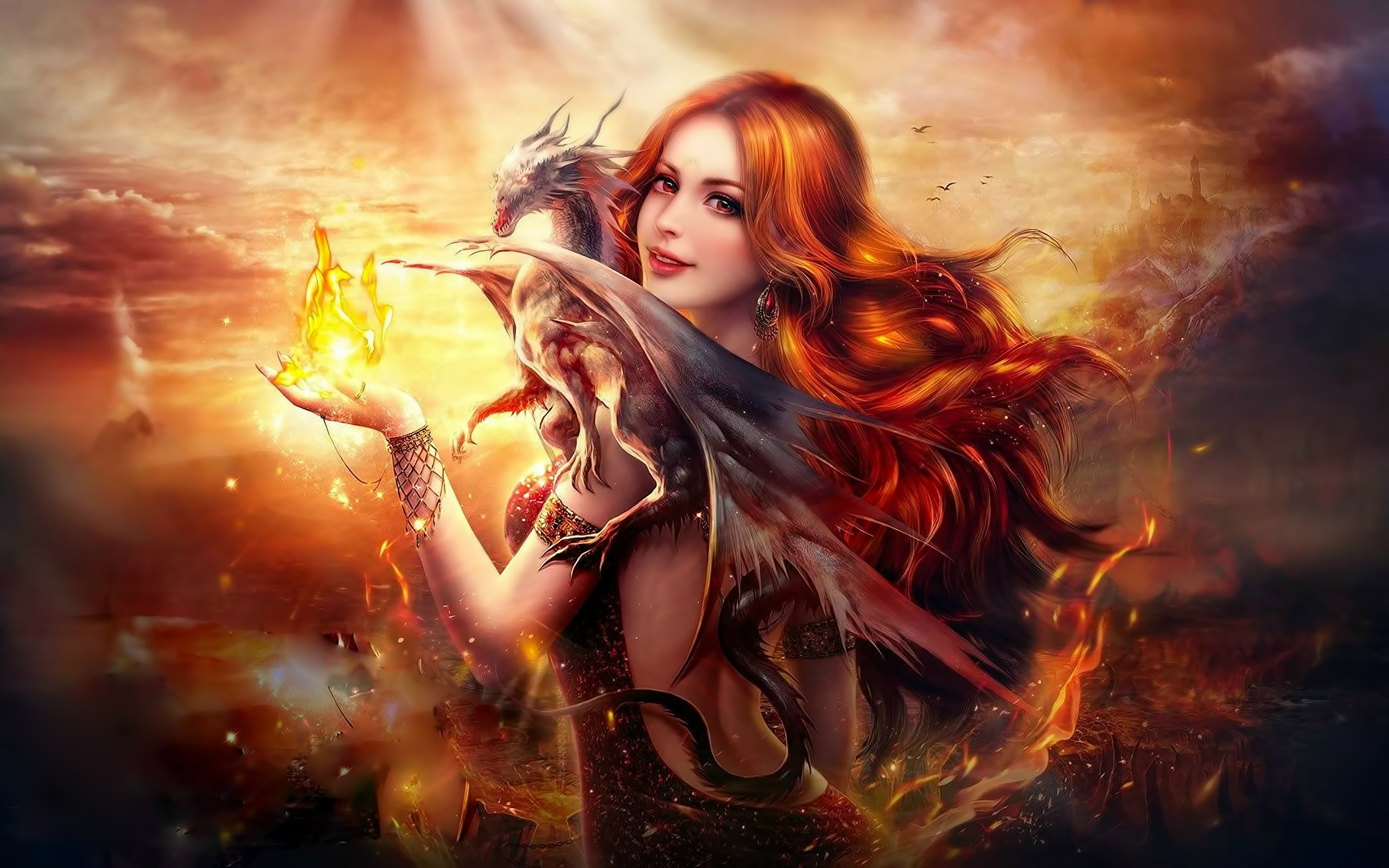 Wallpapers girl and dragon fantasy art on the desktop