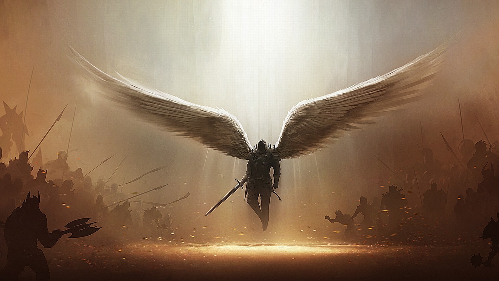 Wallpapers angel wings light of God on the desktop