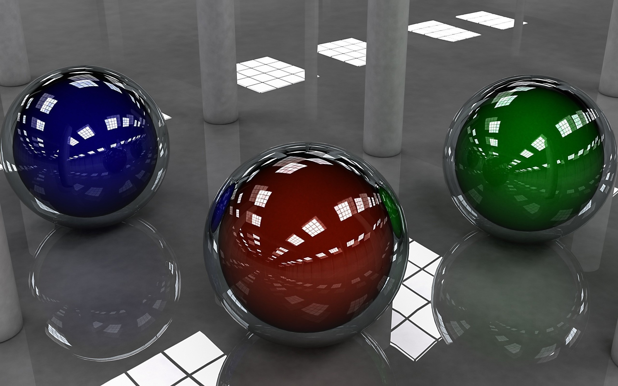 Wallpapers 3D balls mirror floor reflection on the desktop