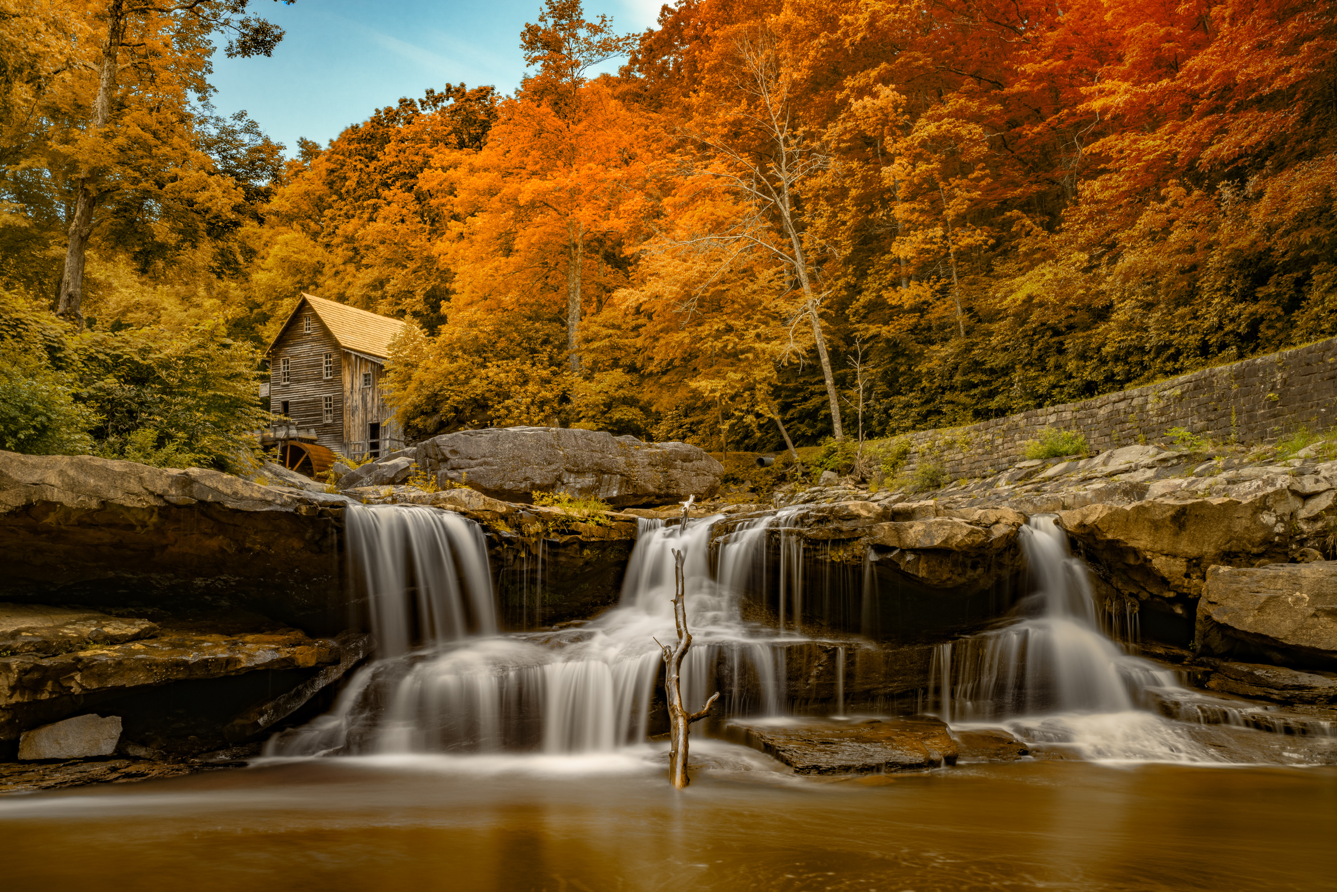 Обои Creek Grist Mill Babcock State Park West Virginia на рабочий стол