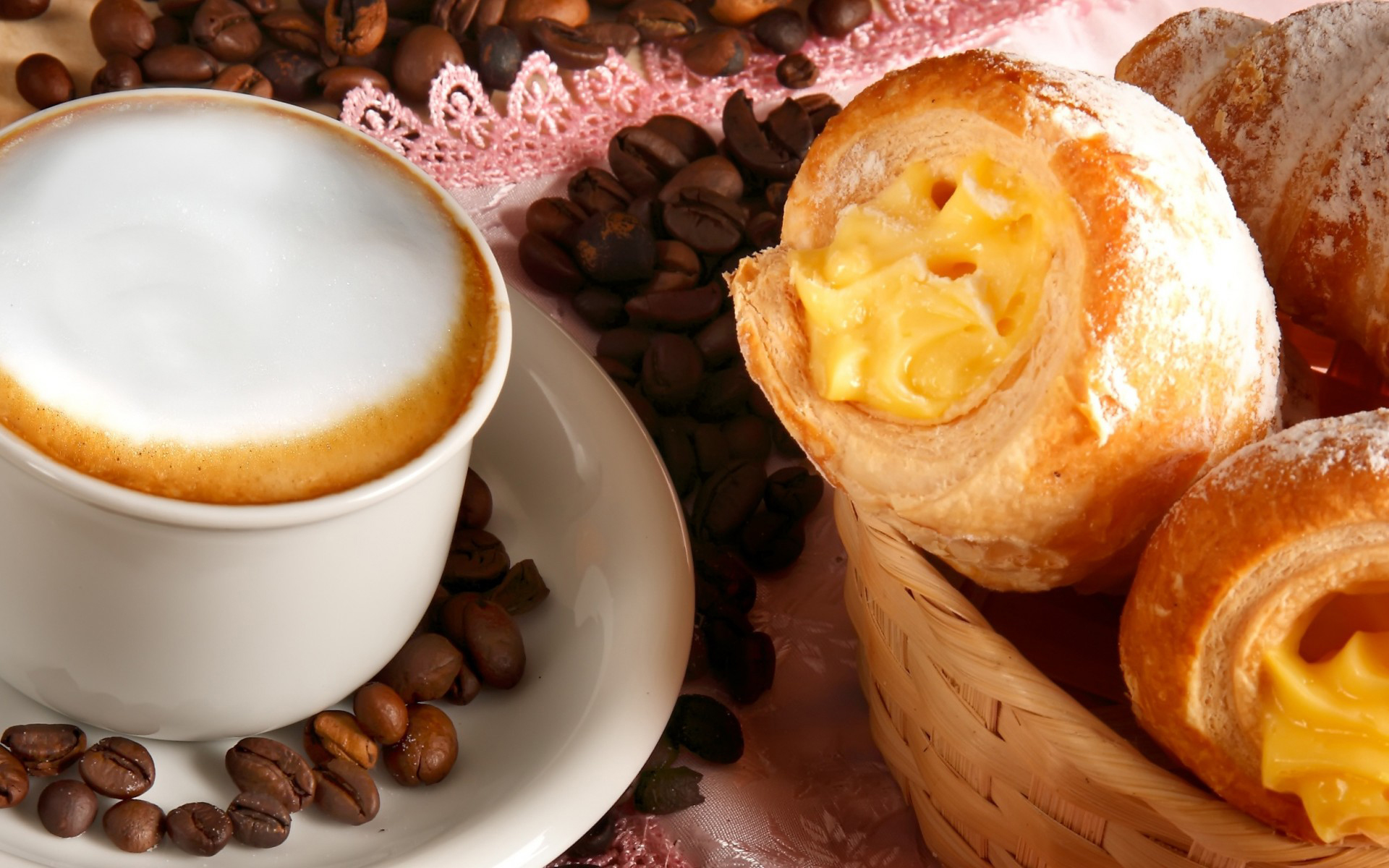 Wallpapers croissants grains coffee on the desktop