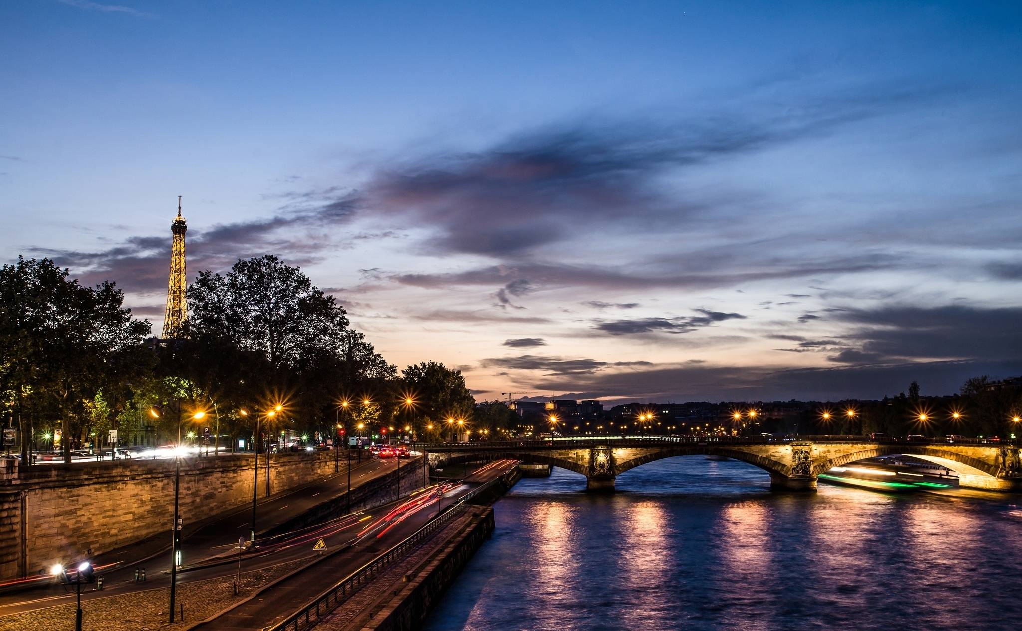 Wallpapers Eiffel Tower river street on the desktop