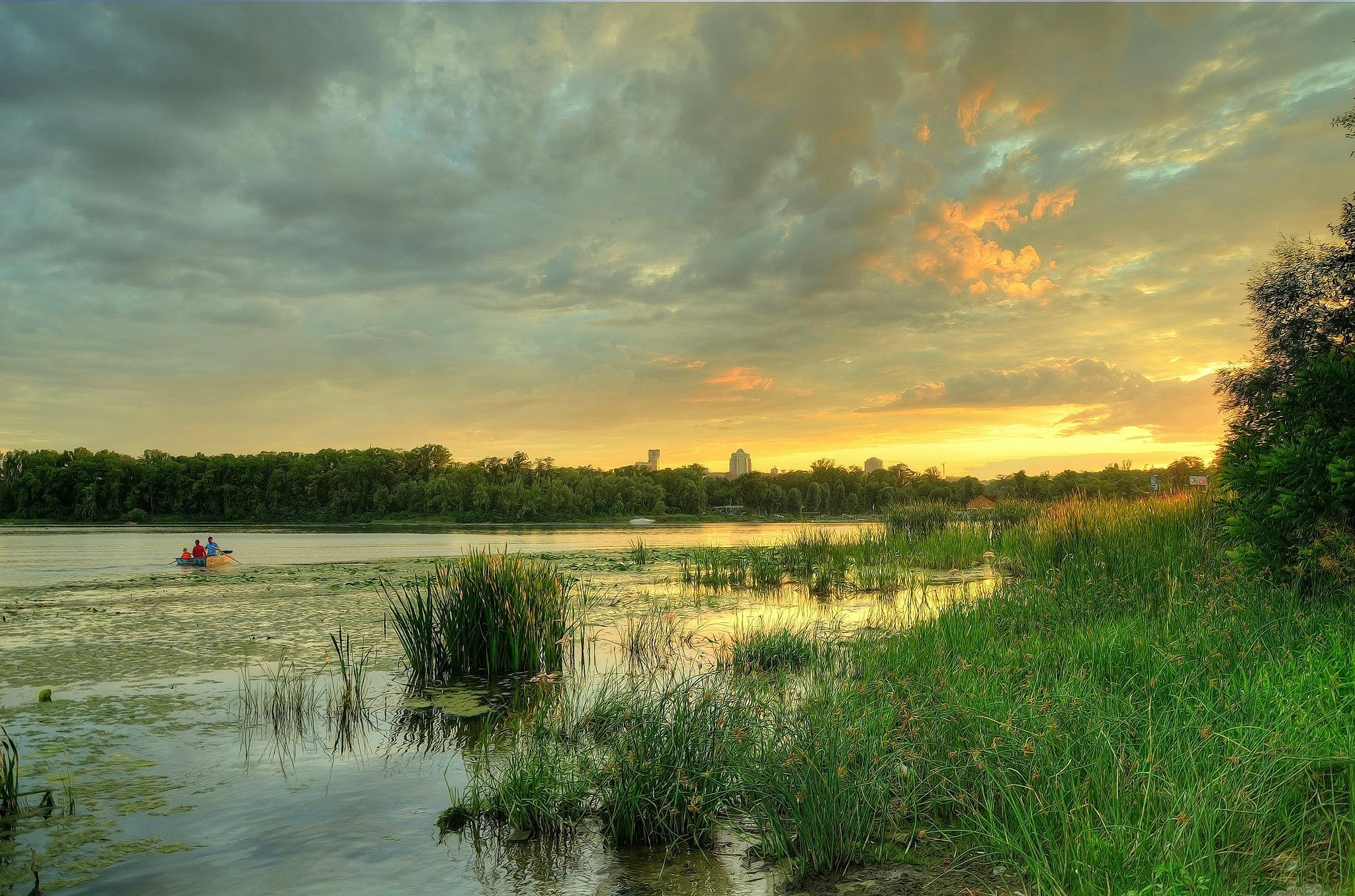 Wallpapers sunset trees Dnieper on the desktop