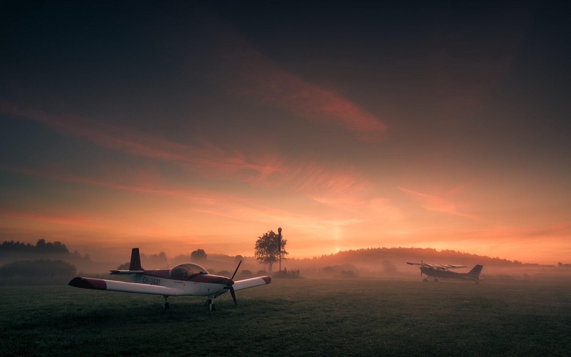 Wallpapers airplane grass sky on the desktop