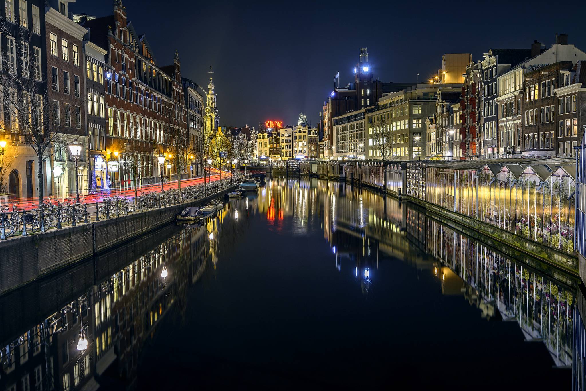 Wallpapers buildings night street the capital and the largest city of the Netherlands on the desktop