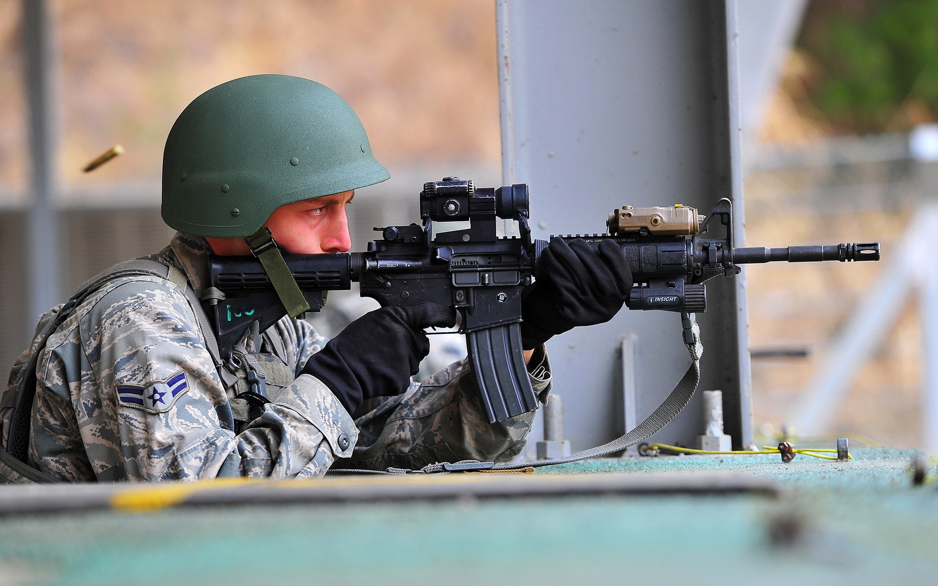 Wallpapers soldier helmet assault rifle on the desktop