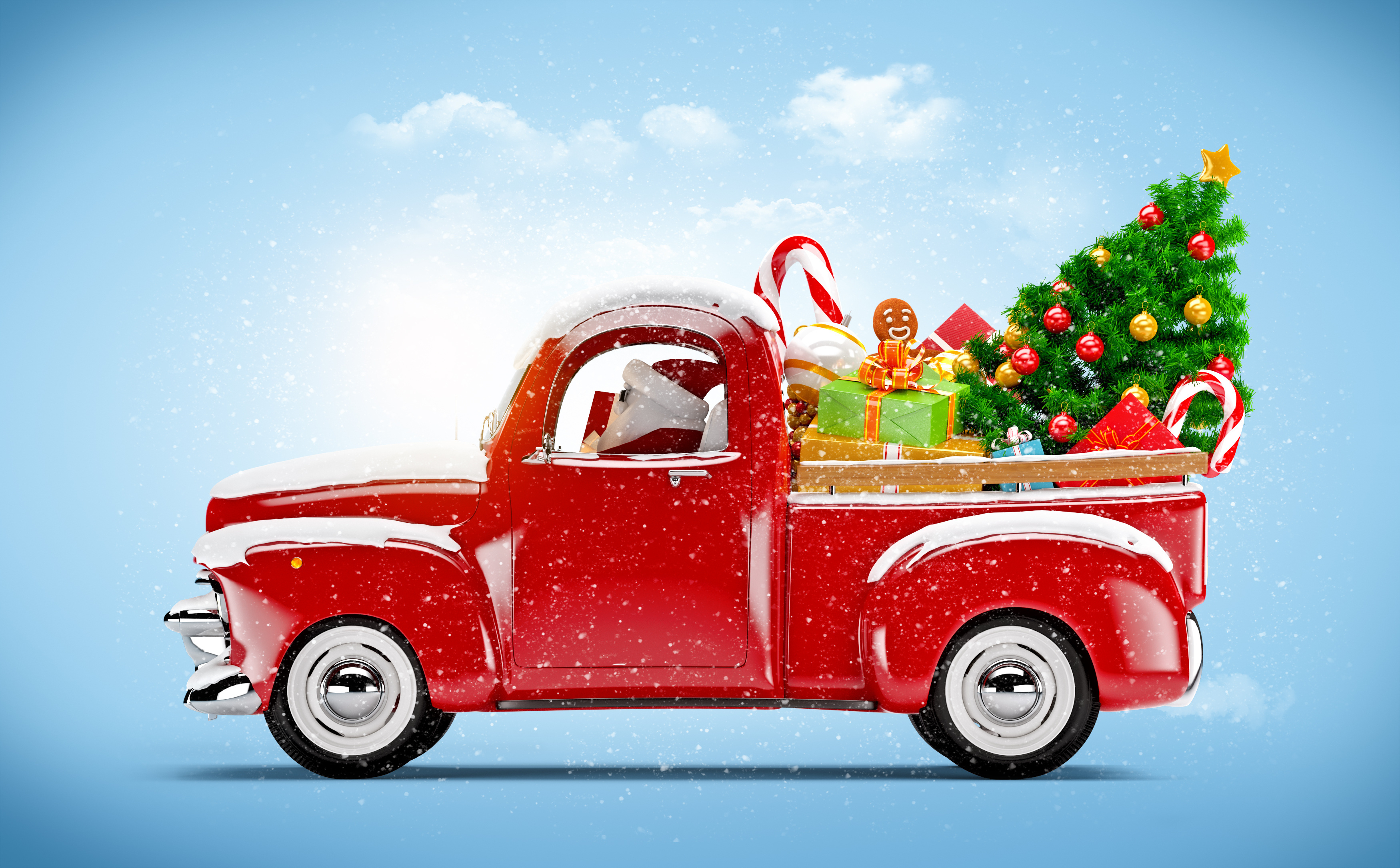 Wallpapers grandfather frost red car on the desktop