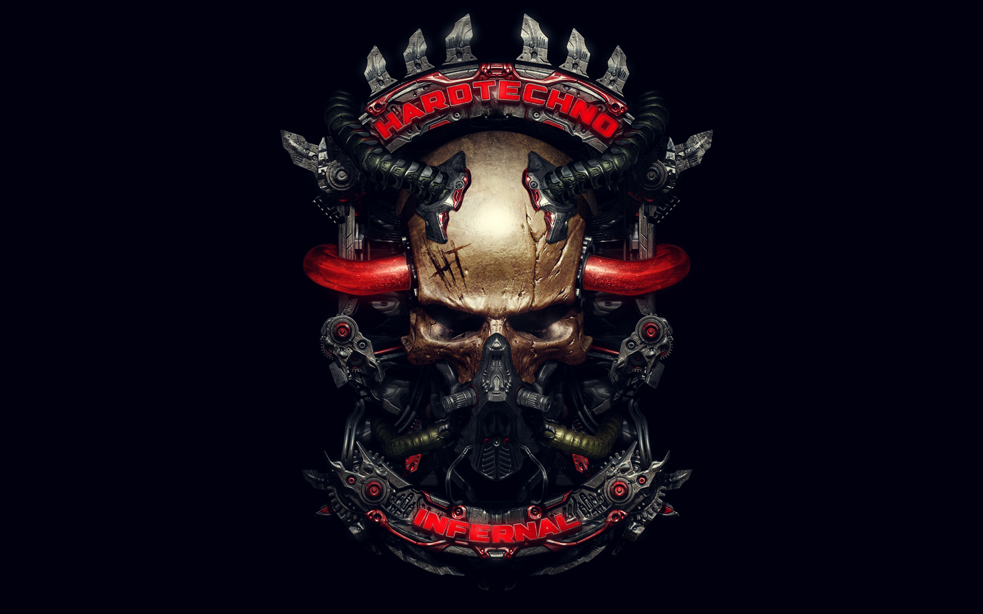 Wallpapers skull mechanism hardtechno on the desktop