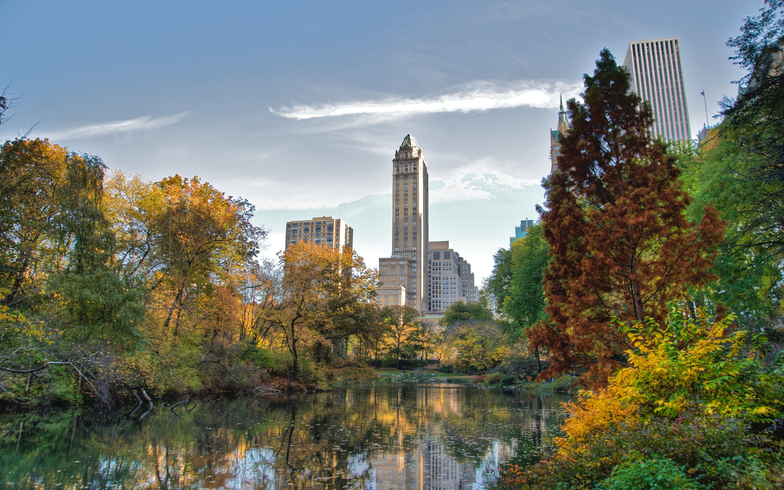 Обои озеро new york central park на рабочий стол