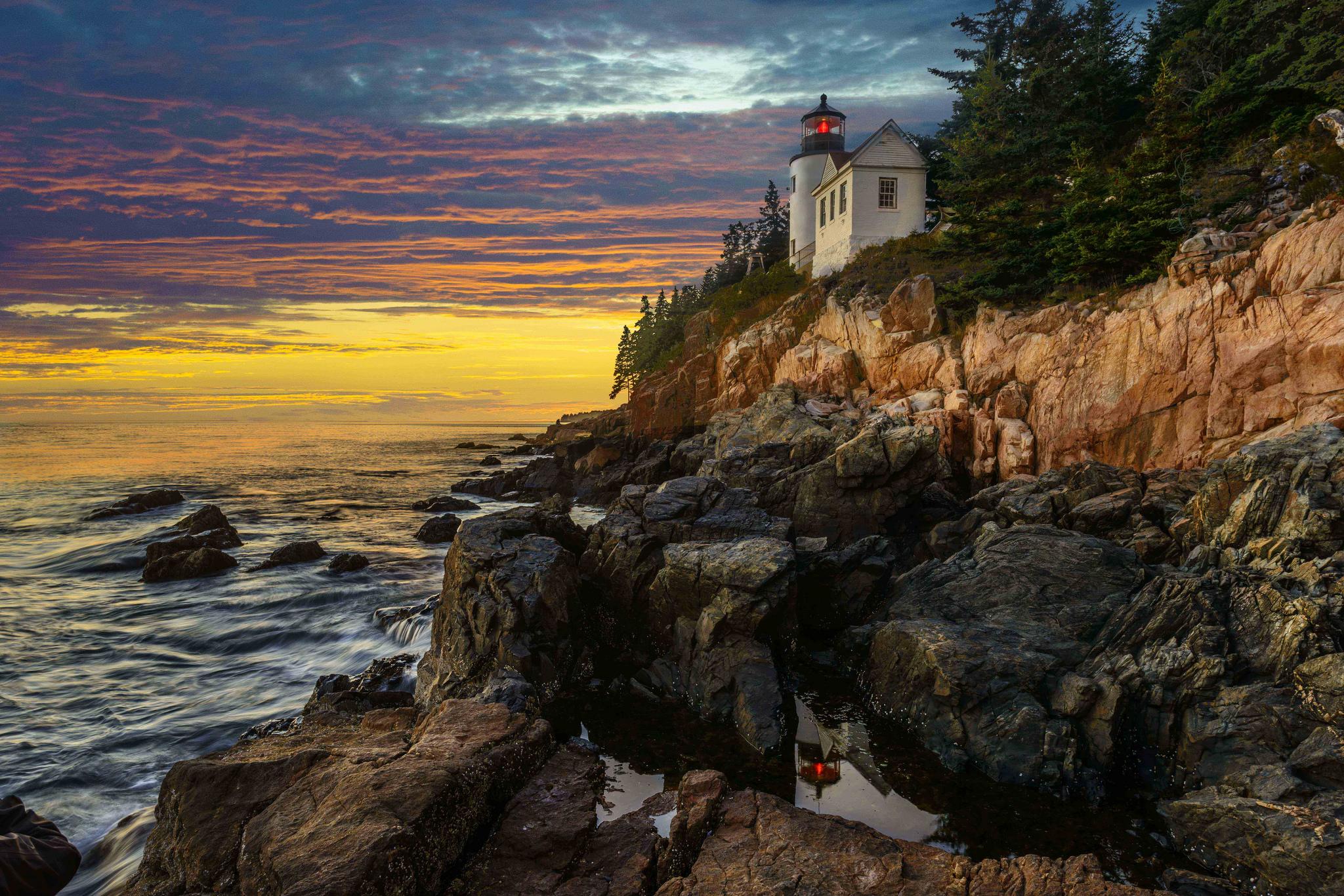 Обои Bass Harbor Head Lighthouse sunset acadia national park на рабочий стол