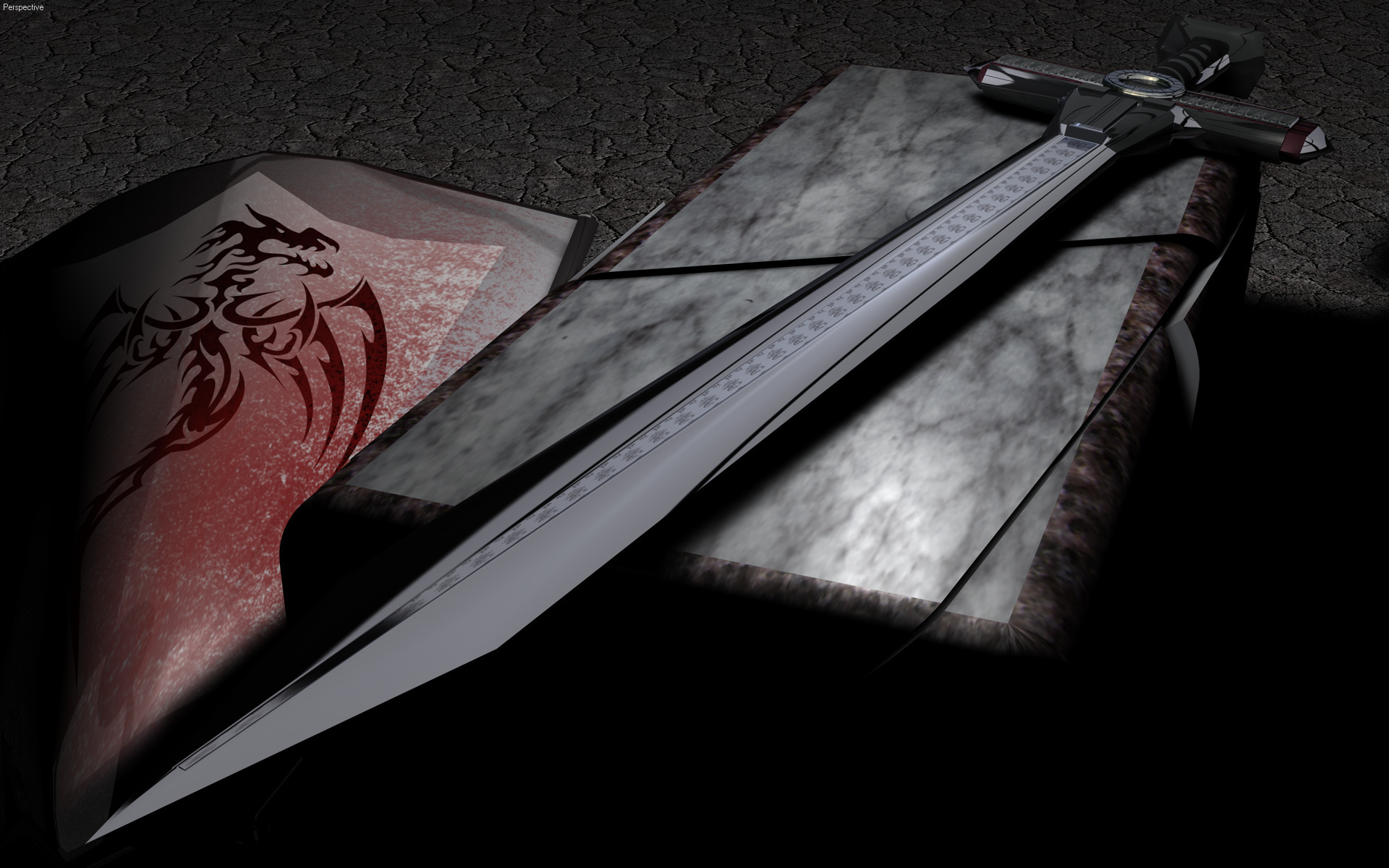 Wallpapers black sword shield engraving on the desktop