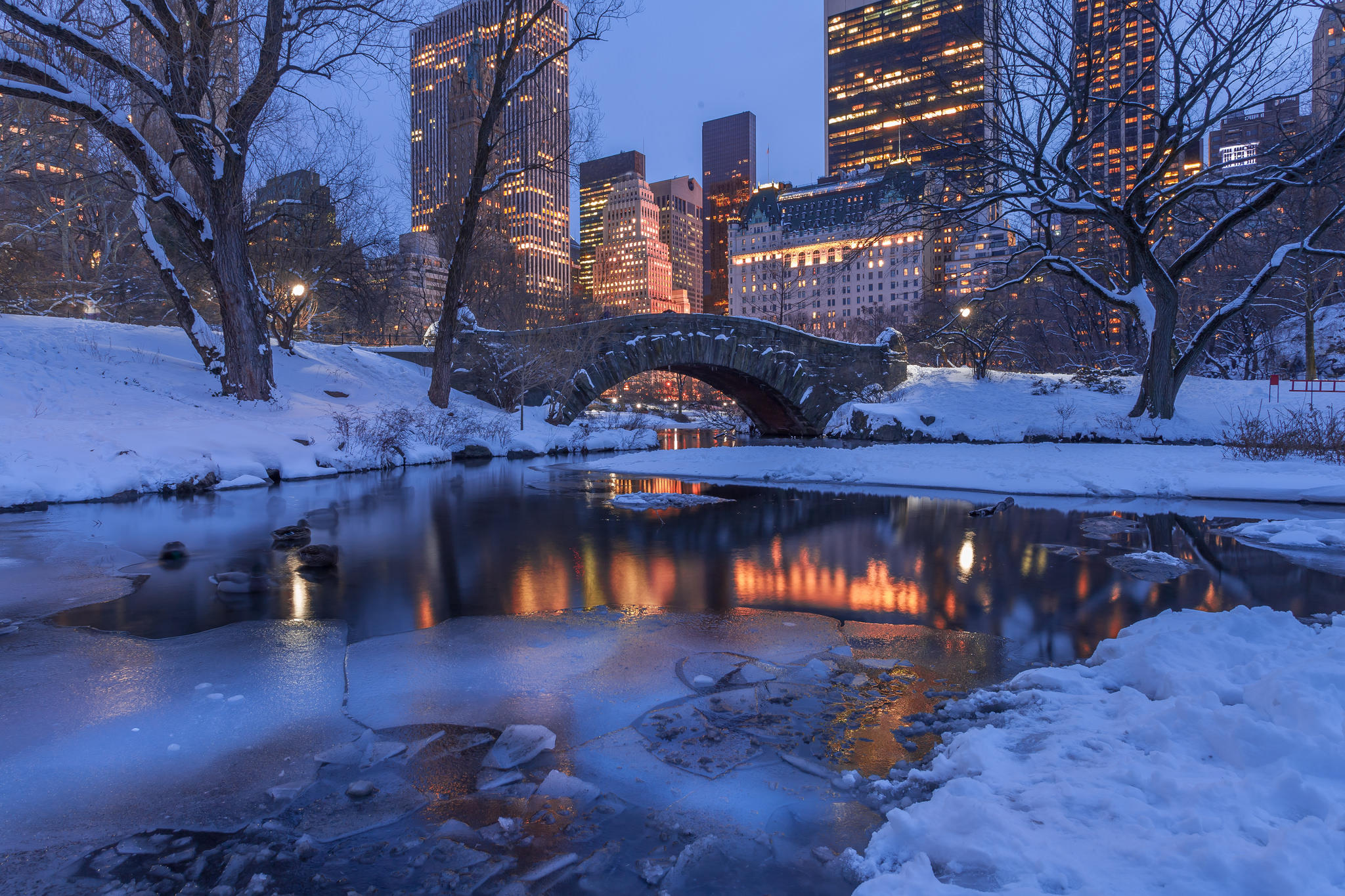 Free photo Beautiful screensaver gapstow bridge, central park new york evening