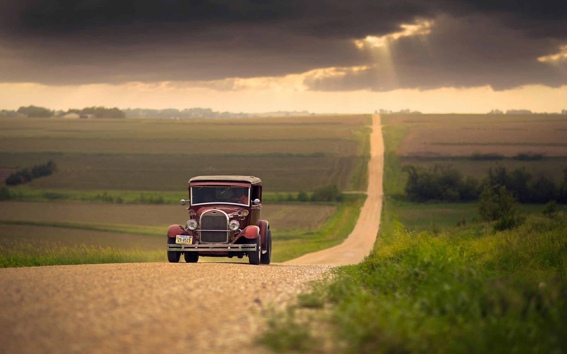 Wallpapers retro car road on the desktop