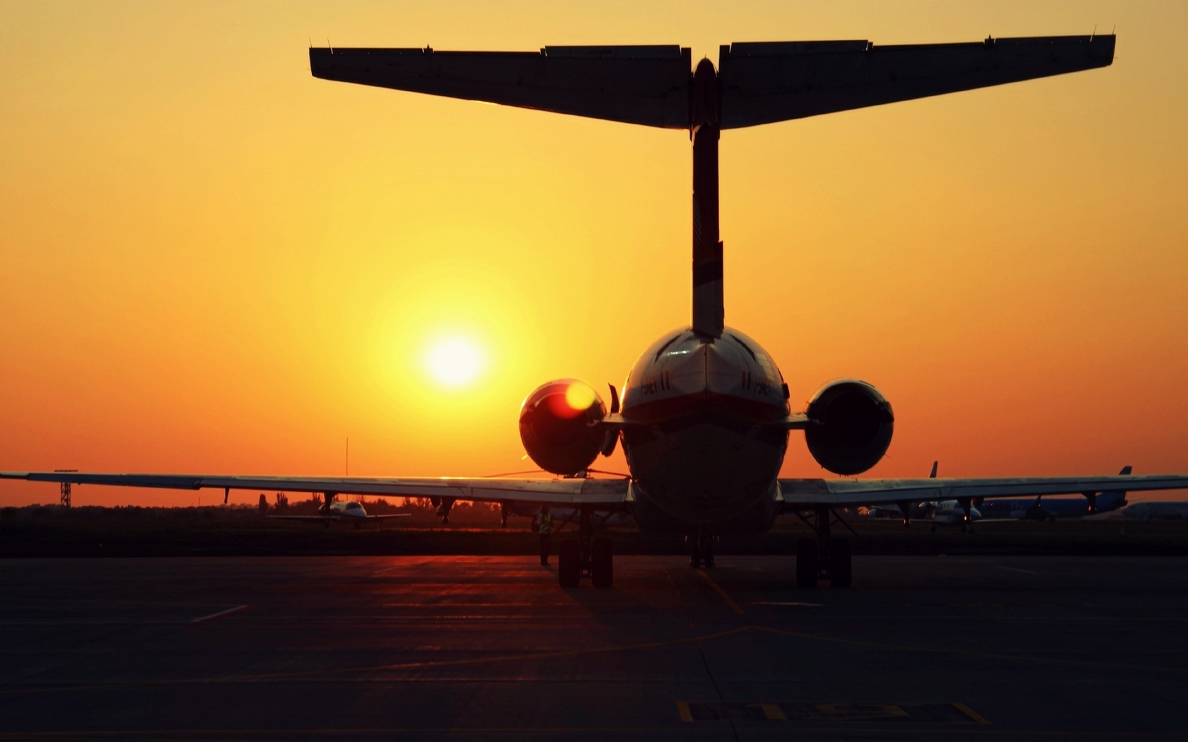 Wallpapers airplane sunset runway on the desktop