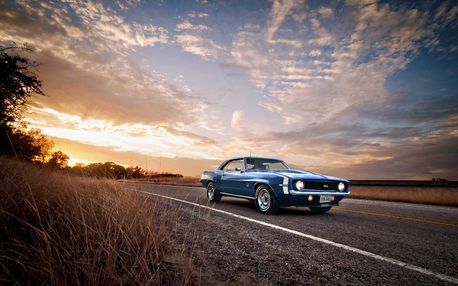 Обои Chevrolet Camaro SS-383 закат небо на рабочий стол