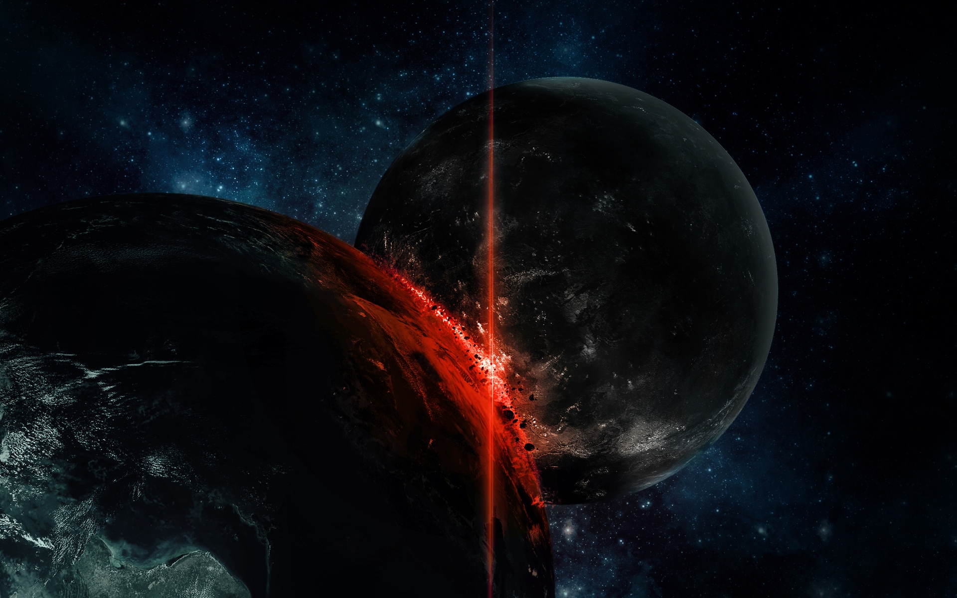 Wallpapers collision of planets energy impact on the desktop