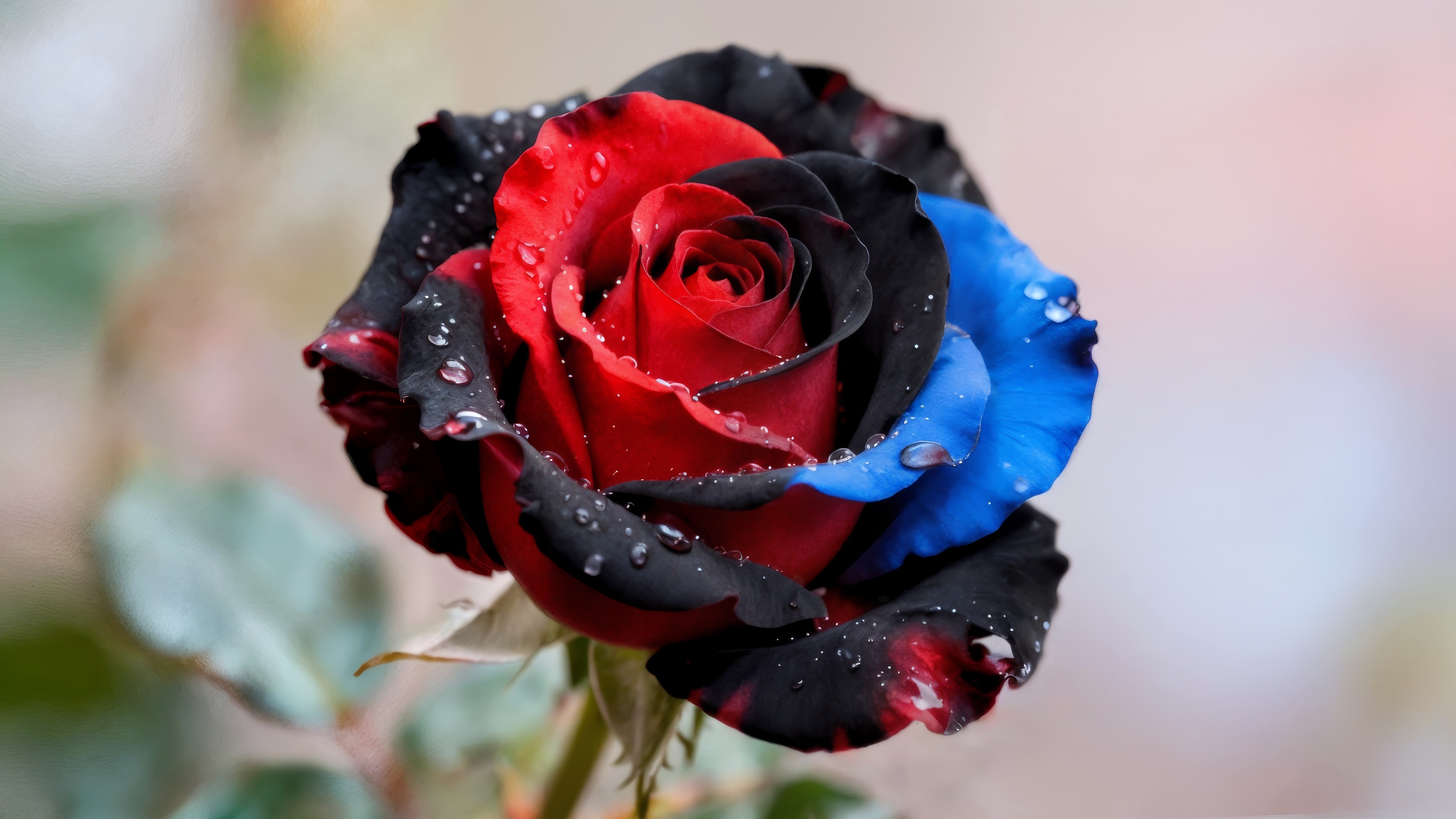 Бесплатное фото Черно-красная роза с каплями воды на ней