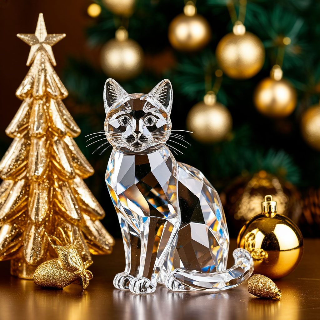 Бесплатная открытка Хрустальный кот и елка