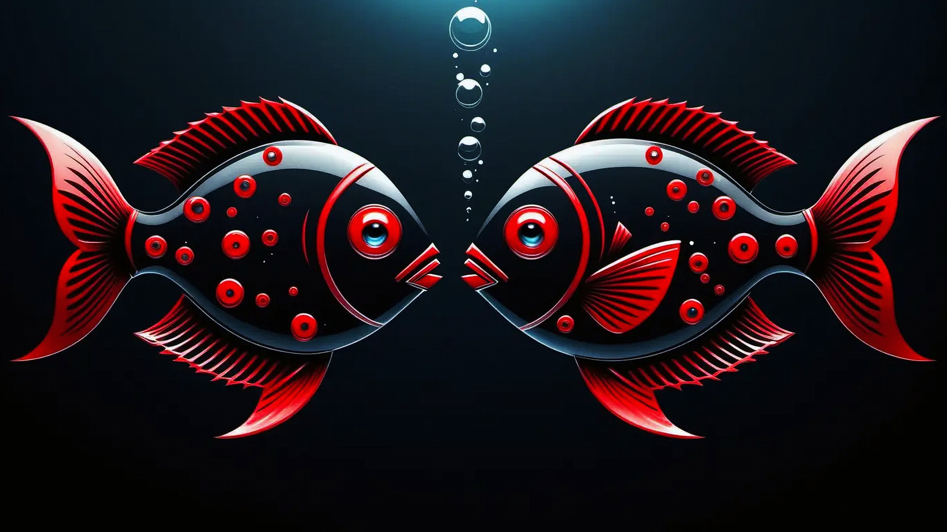 免费照片绘制深色背景上的两条鱼和气泡