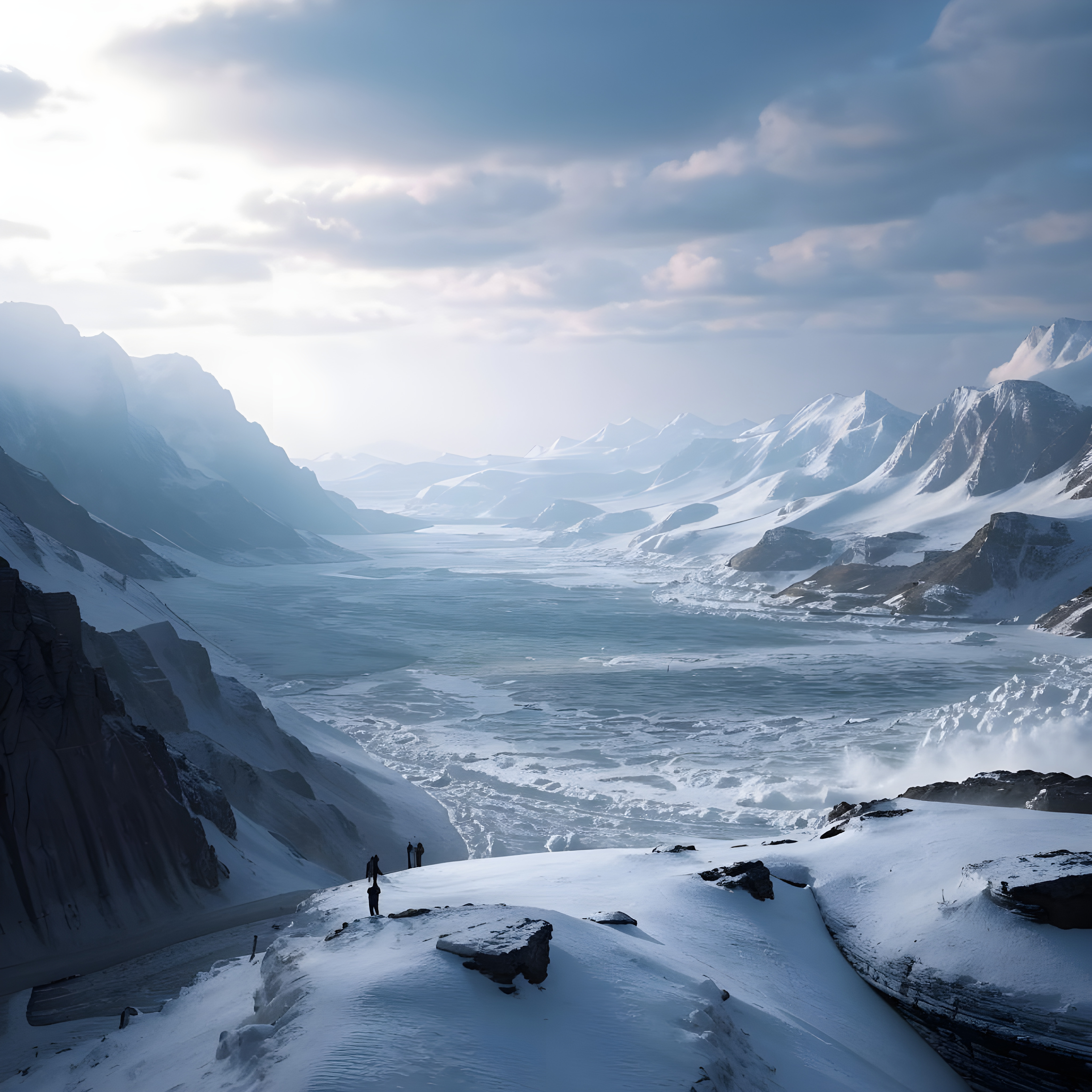 Ледяная долина с красивыми облаками