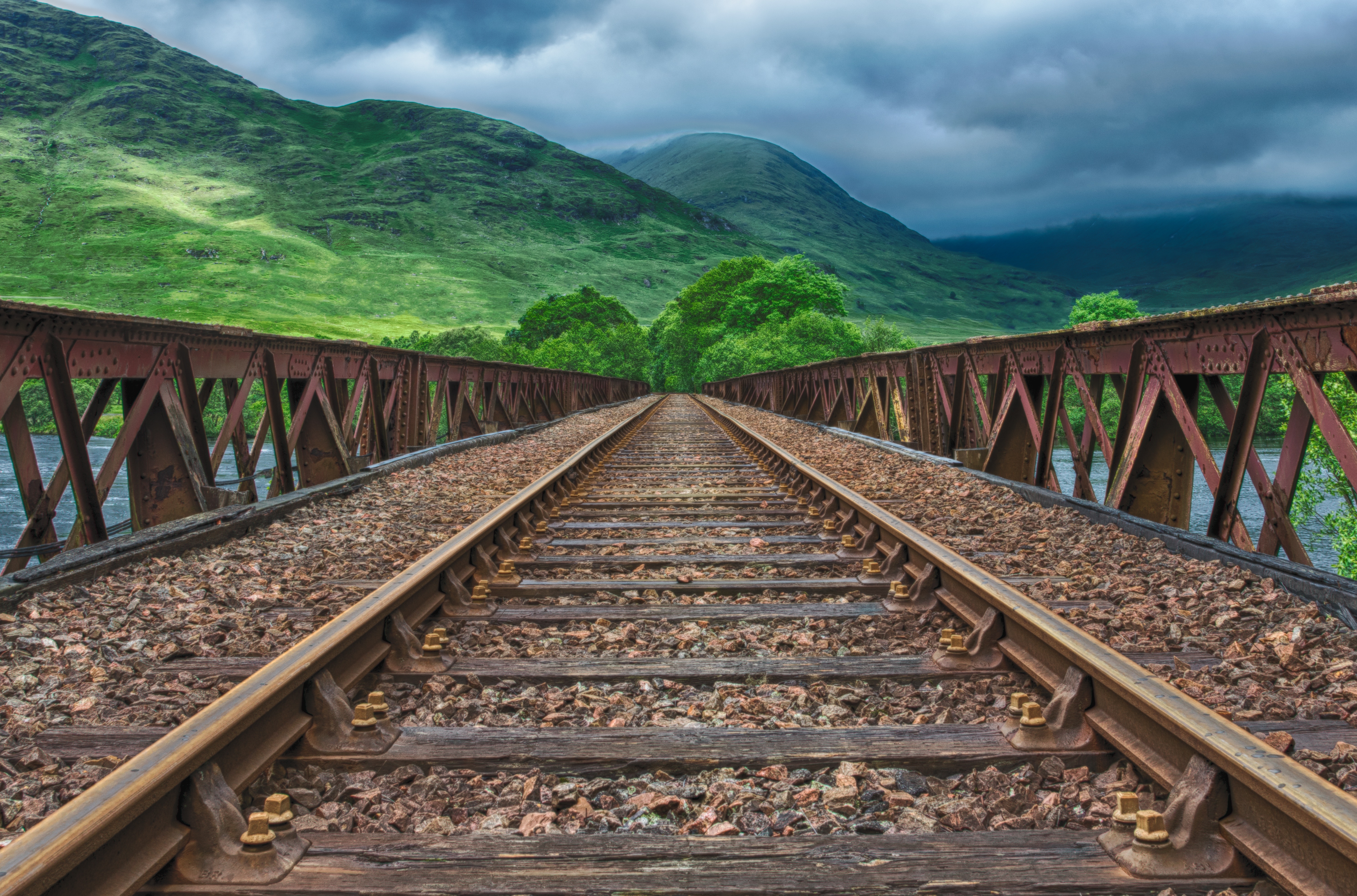 Wallpapers wallpaper railway mountains dark clouds on the desktop