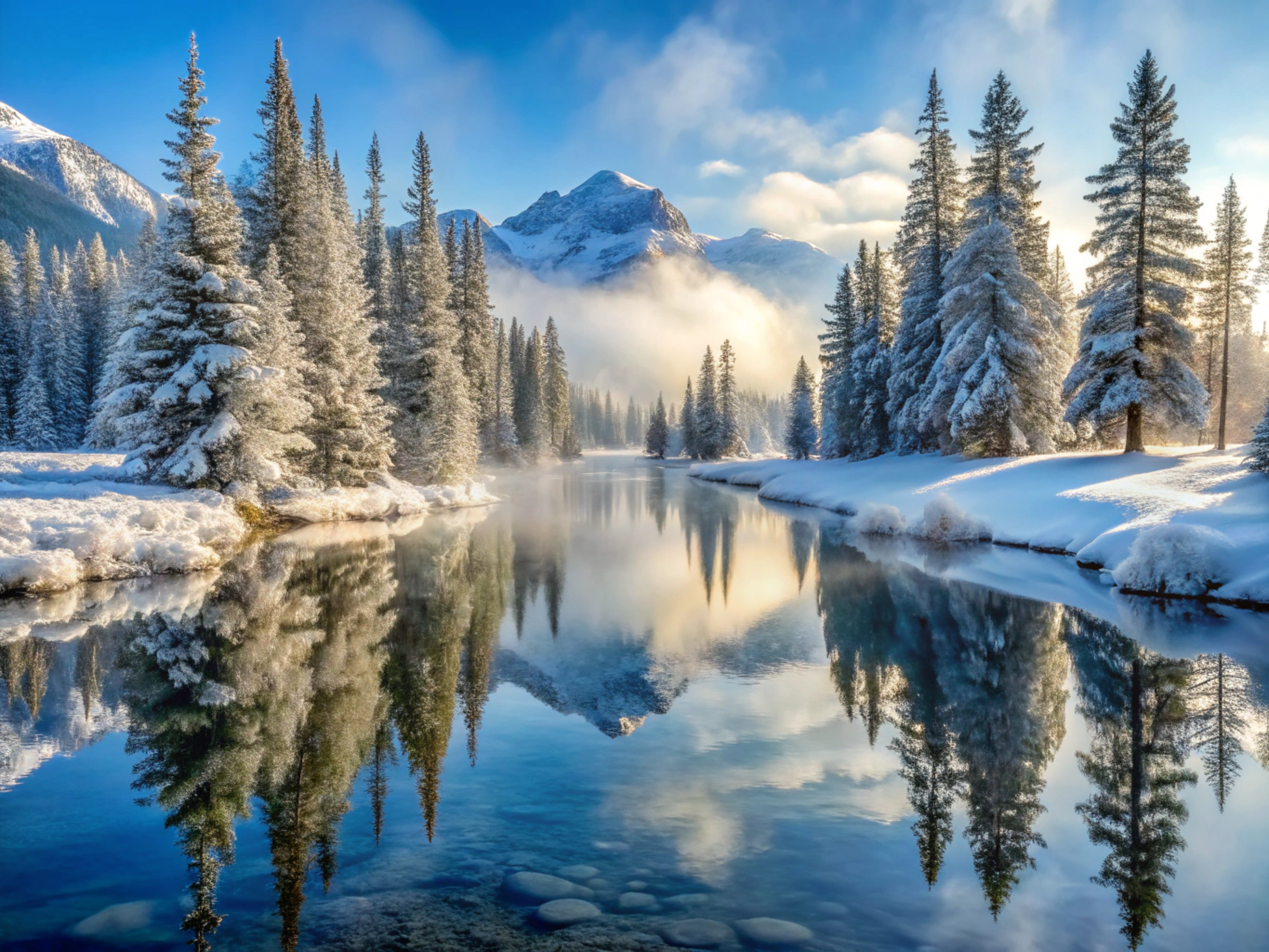 湖上霜冻的早晨