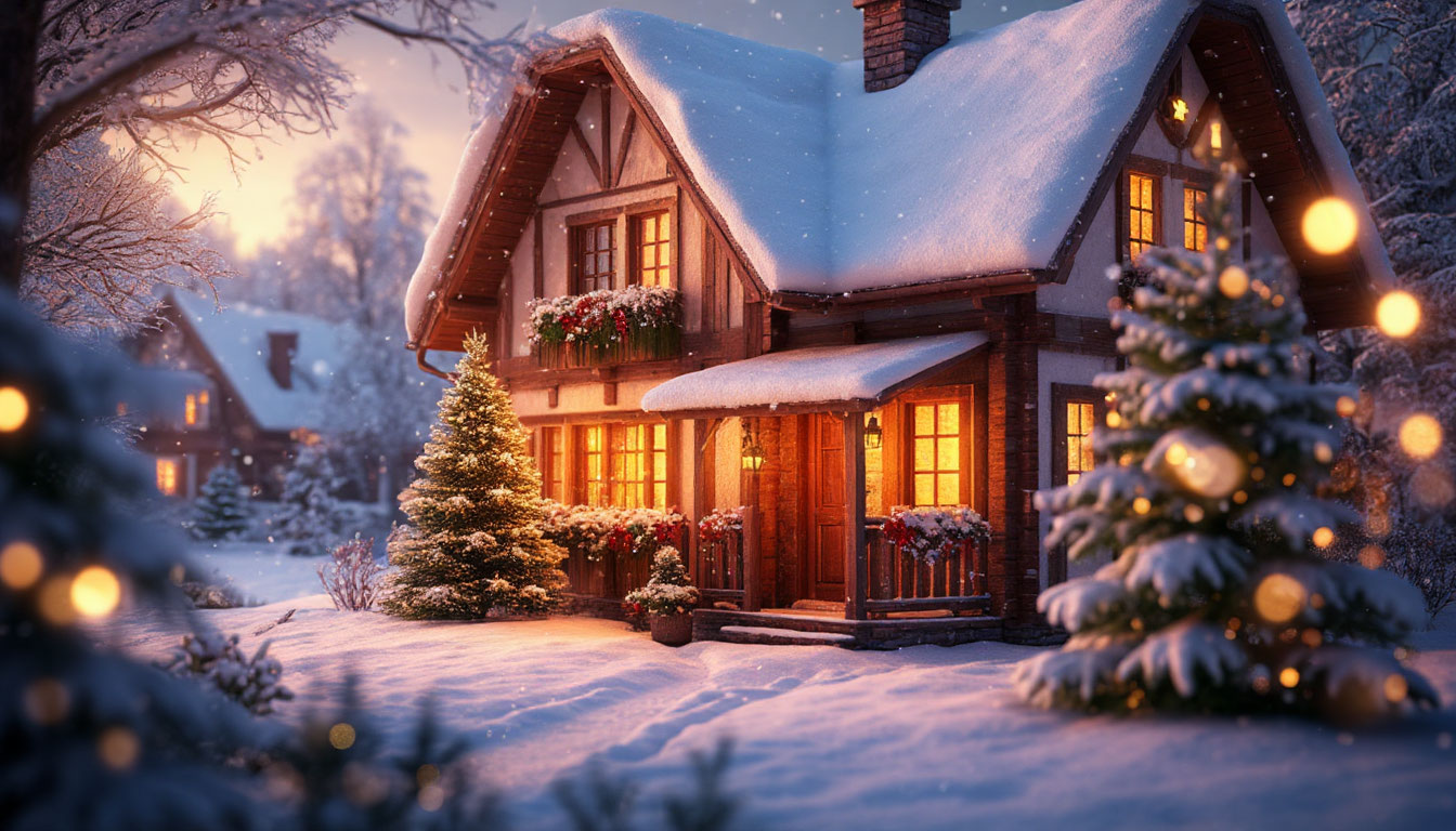 Бесплатное фото Новогодний дом в снегу.