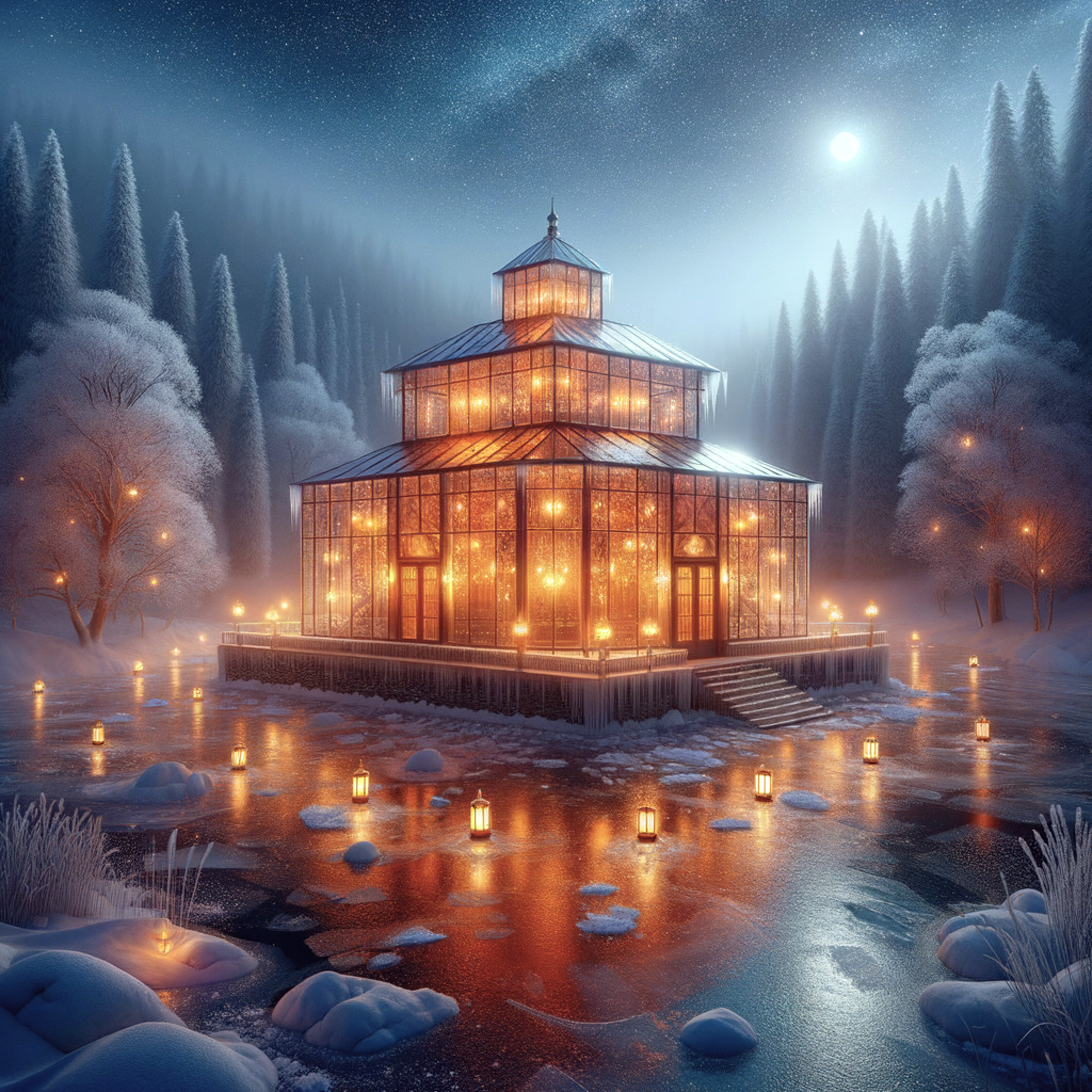 Бесплатное фото Стеклянный домик в лесу