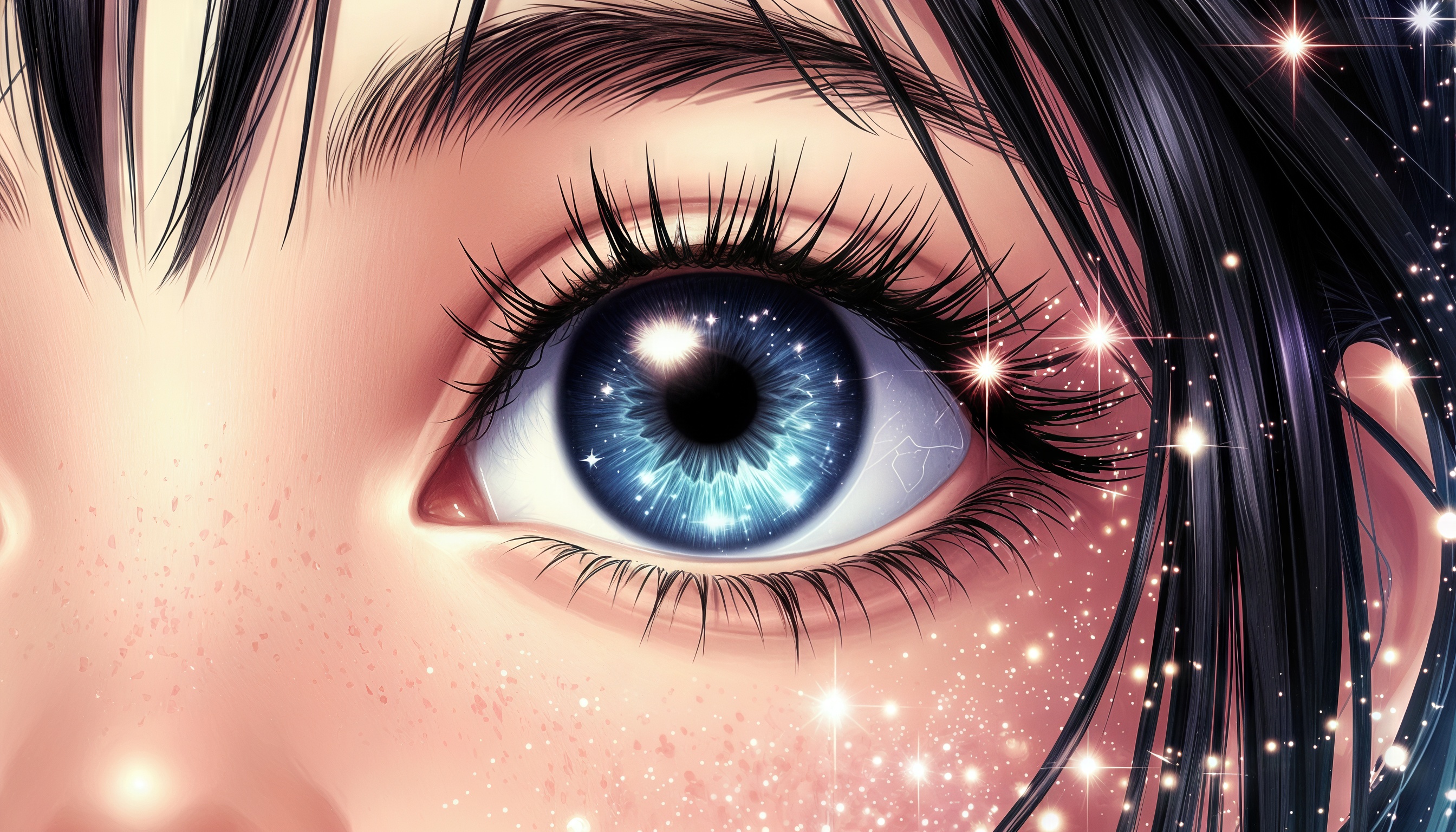 Бесплатное фото Аниме-глаз, синий, ресницы, звездочки, световые эффекты.