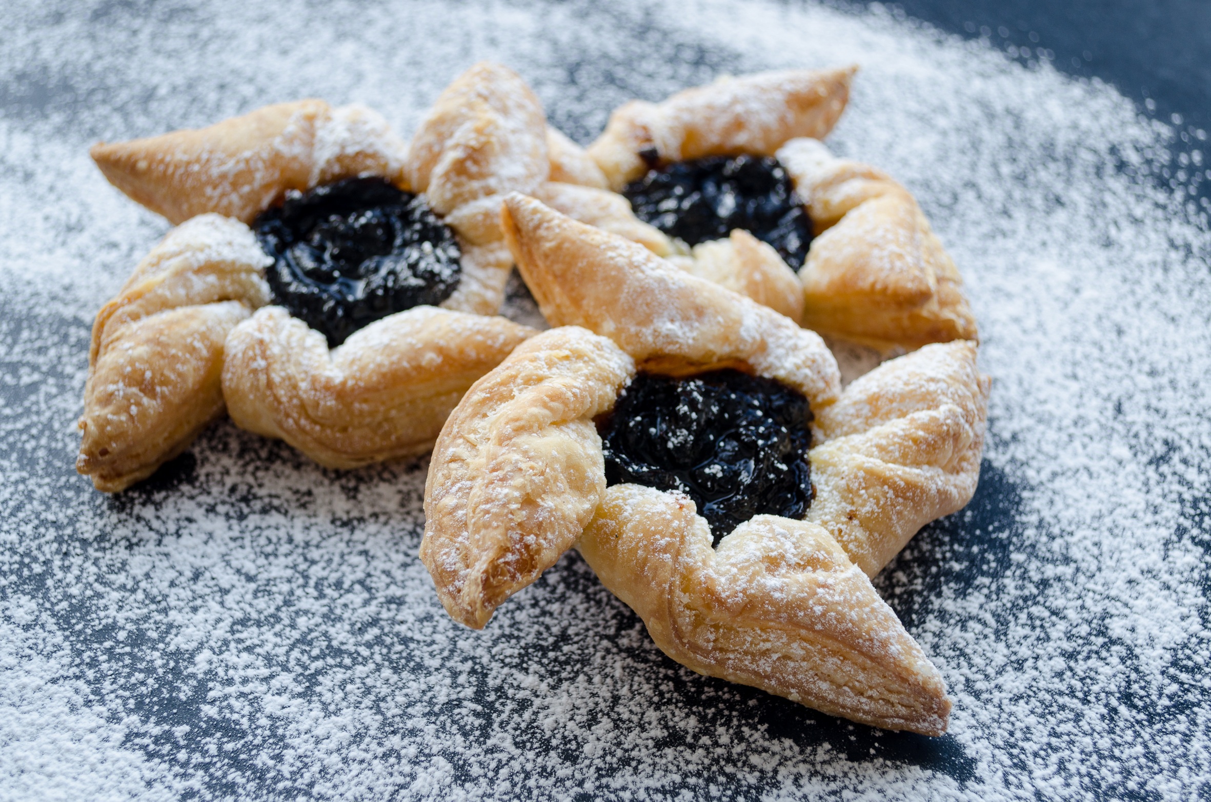Freshly baked cookies with powdered sugar