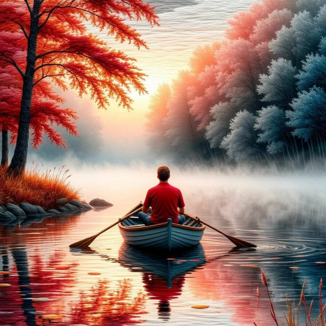 Рассвет на туманном озере