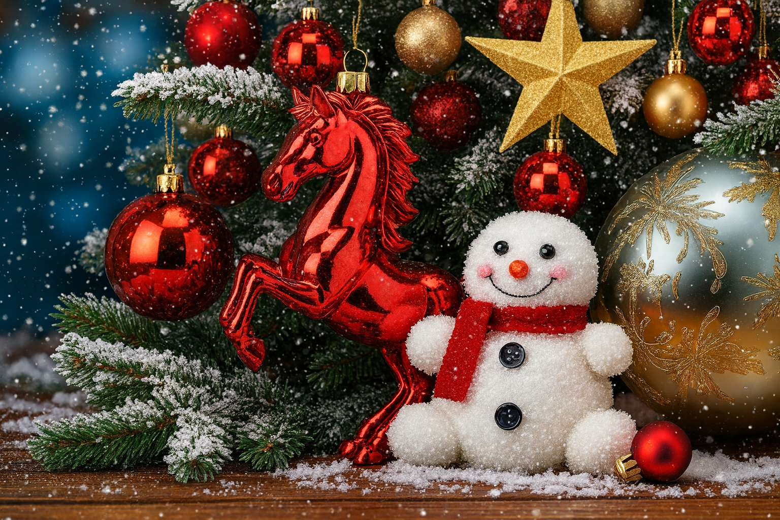 Бесплатная открытка Лошадь и снеговик