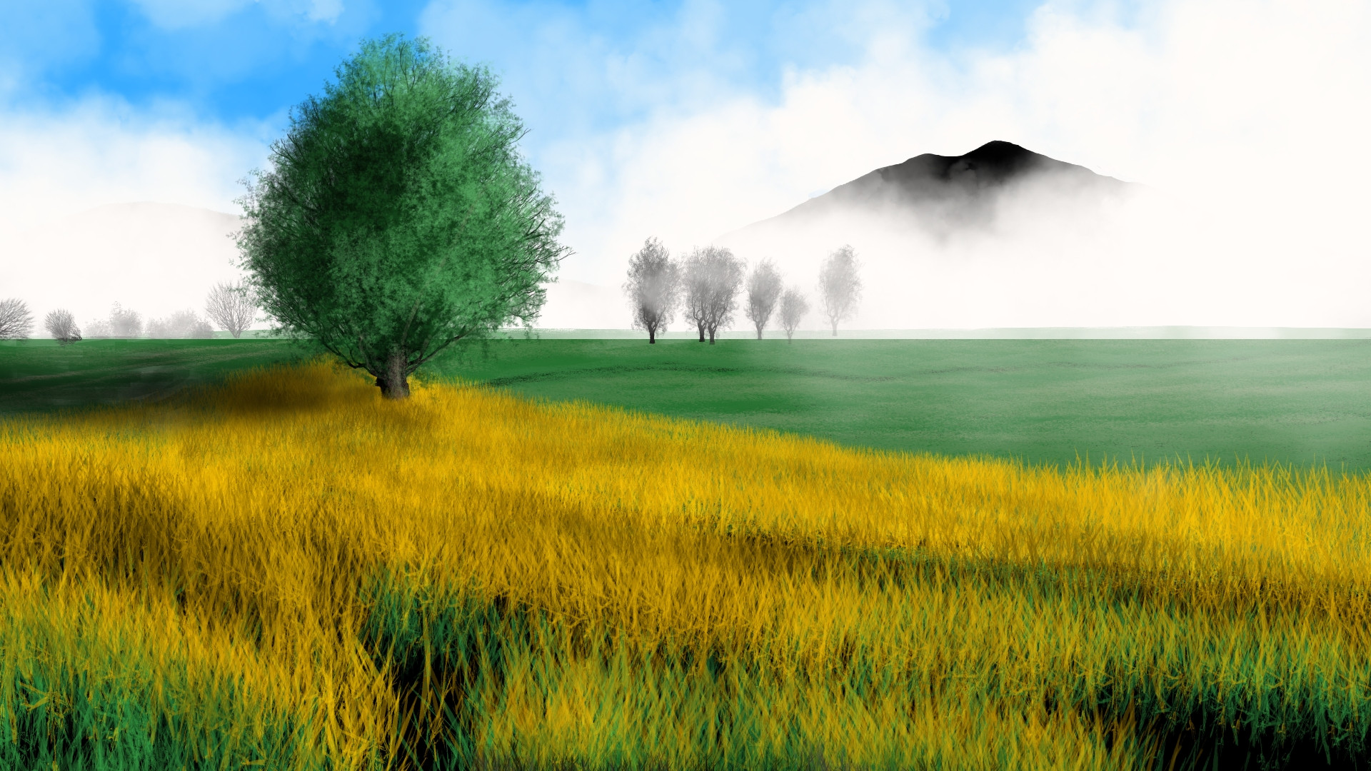 Обои пейзаж поле деревья на рабочий стол