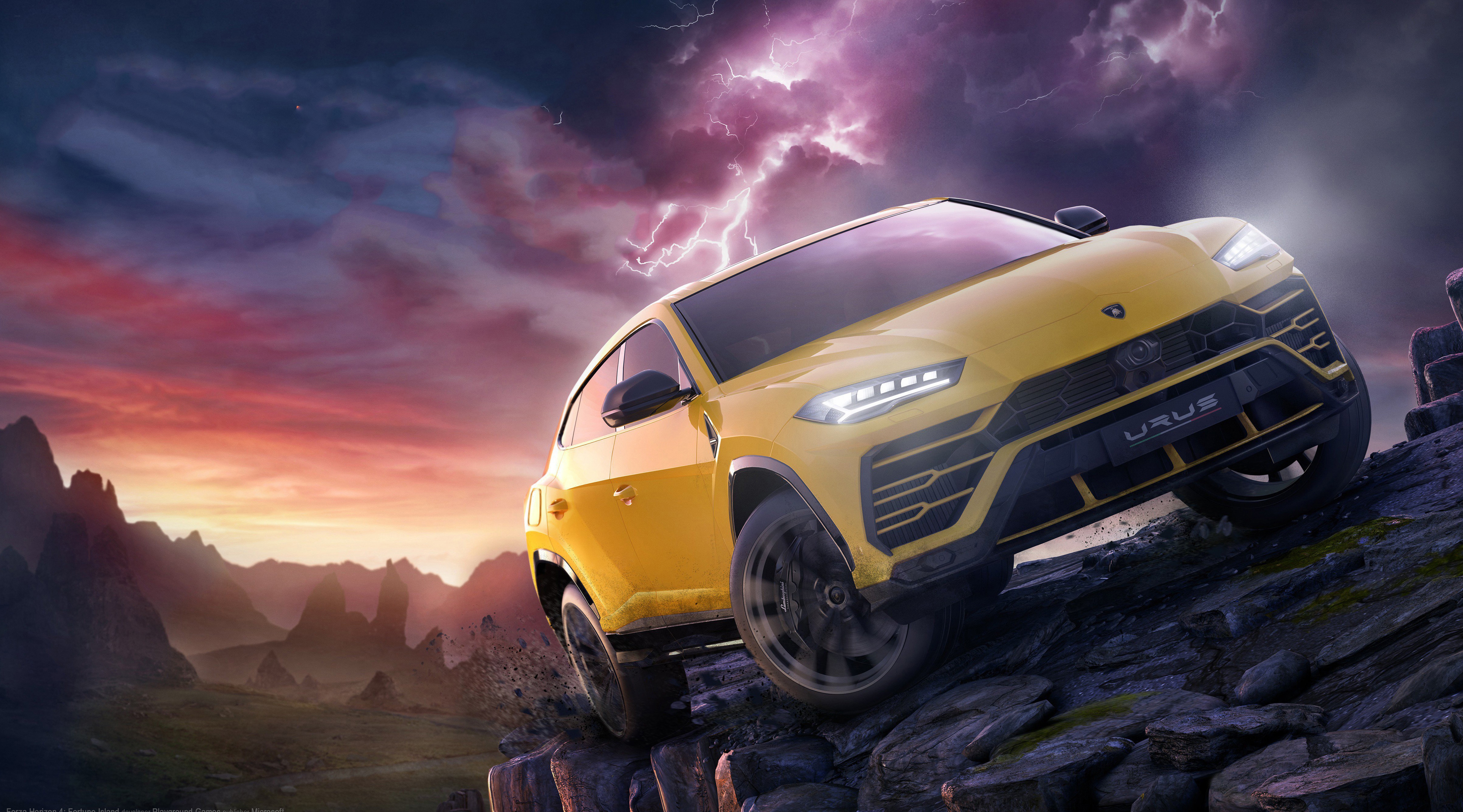 Обои обои forza horizon 4 Lamborghini Urus желтая машина на рабочий стол