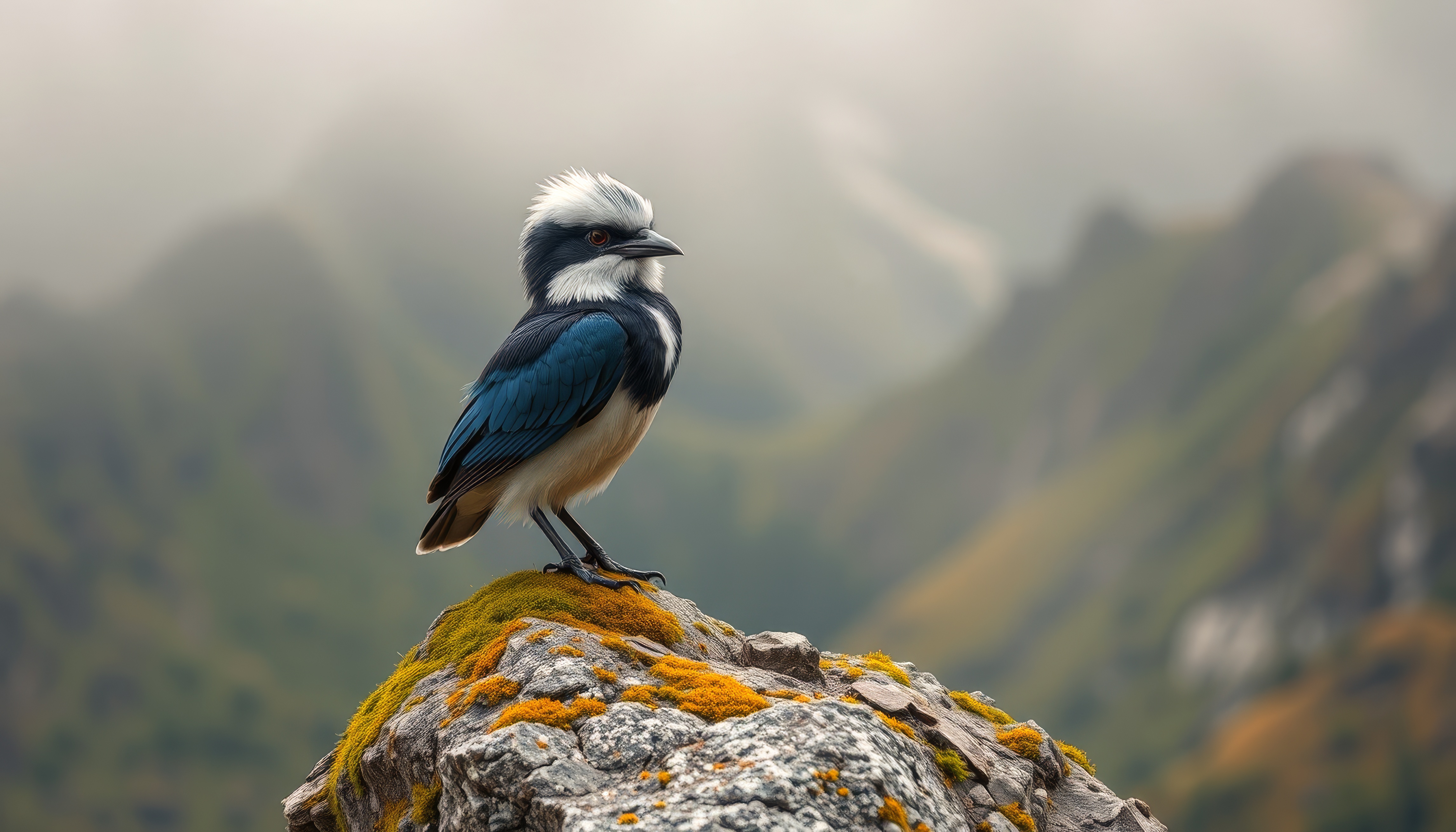 The small bird is standing on the rocks