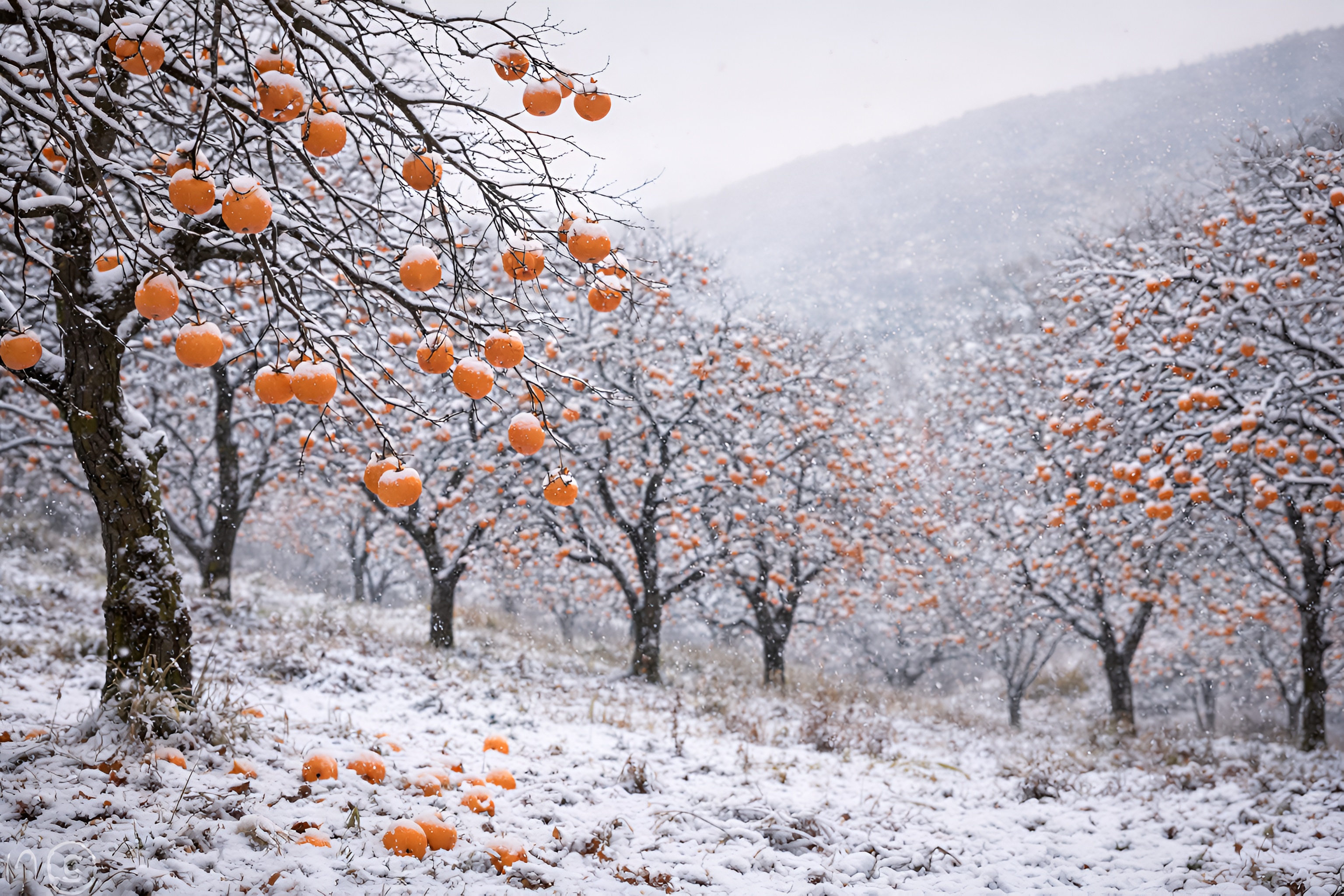 Free photo Persimmon after the first snow