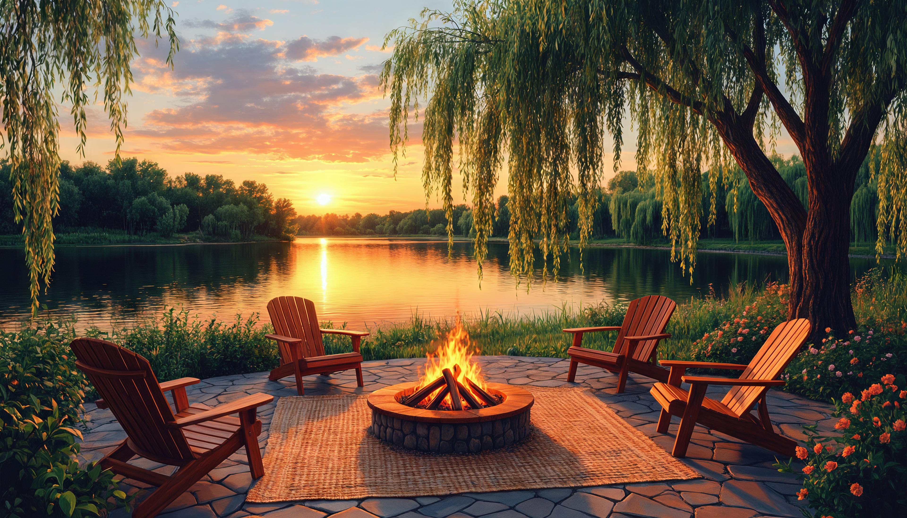 Wallpapers sunset lake campfire on the desktop