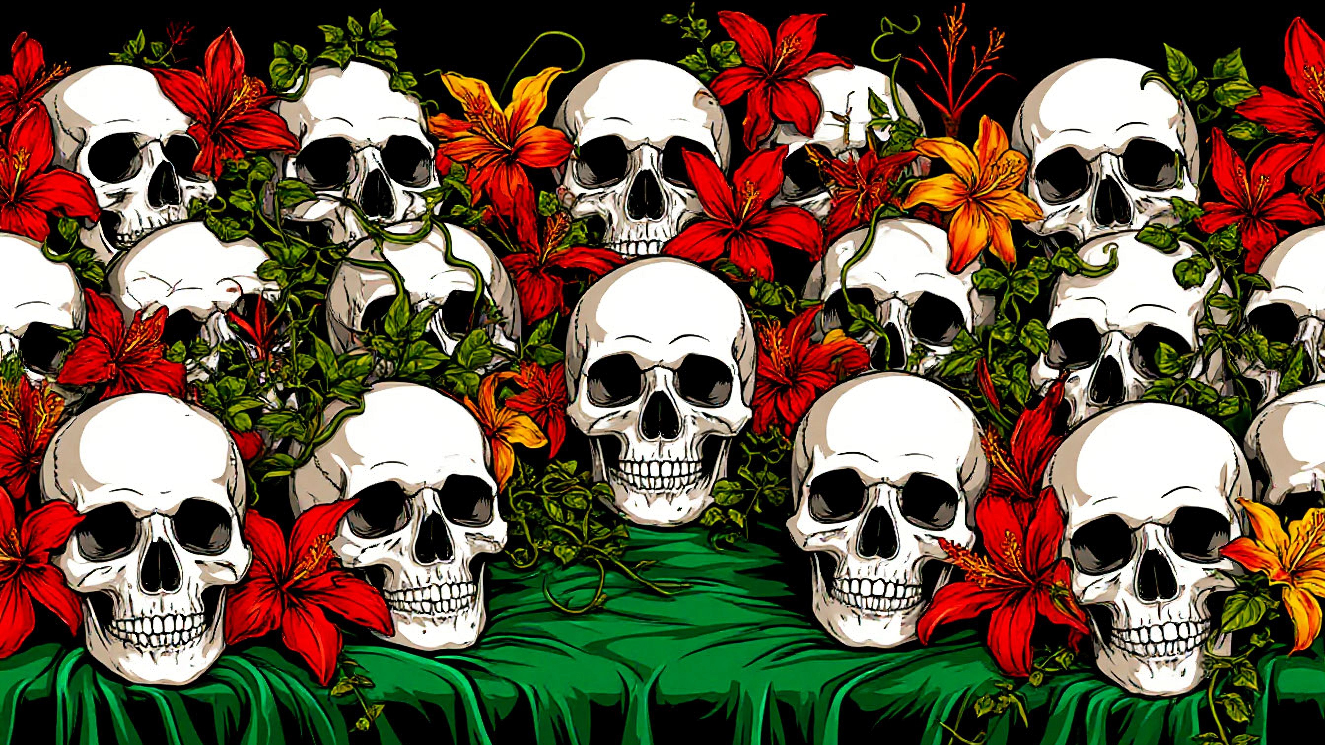 Бесплатное фото Цветы и черепа