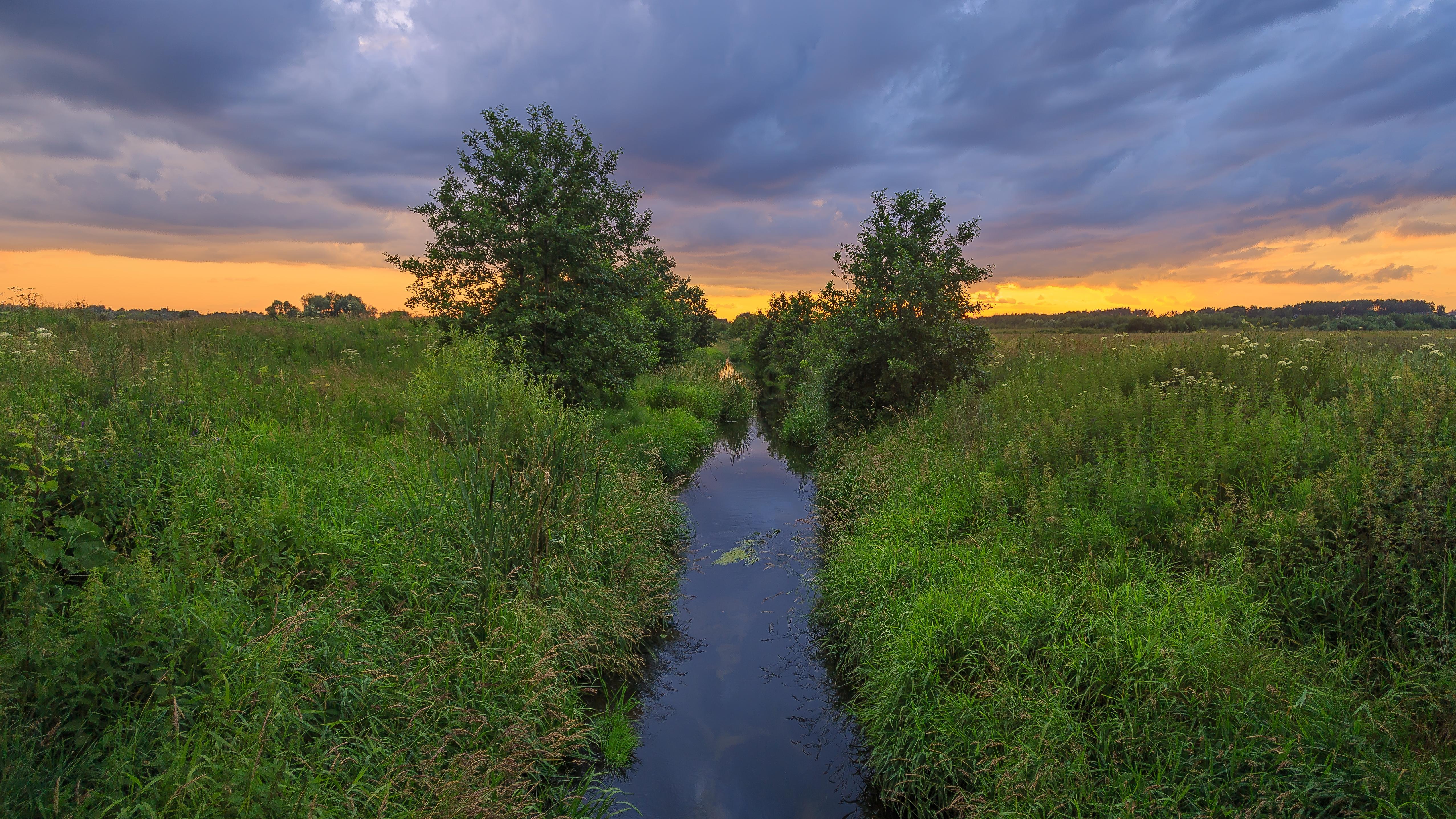 Wallpapers ditch pond sunset on the desktop