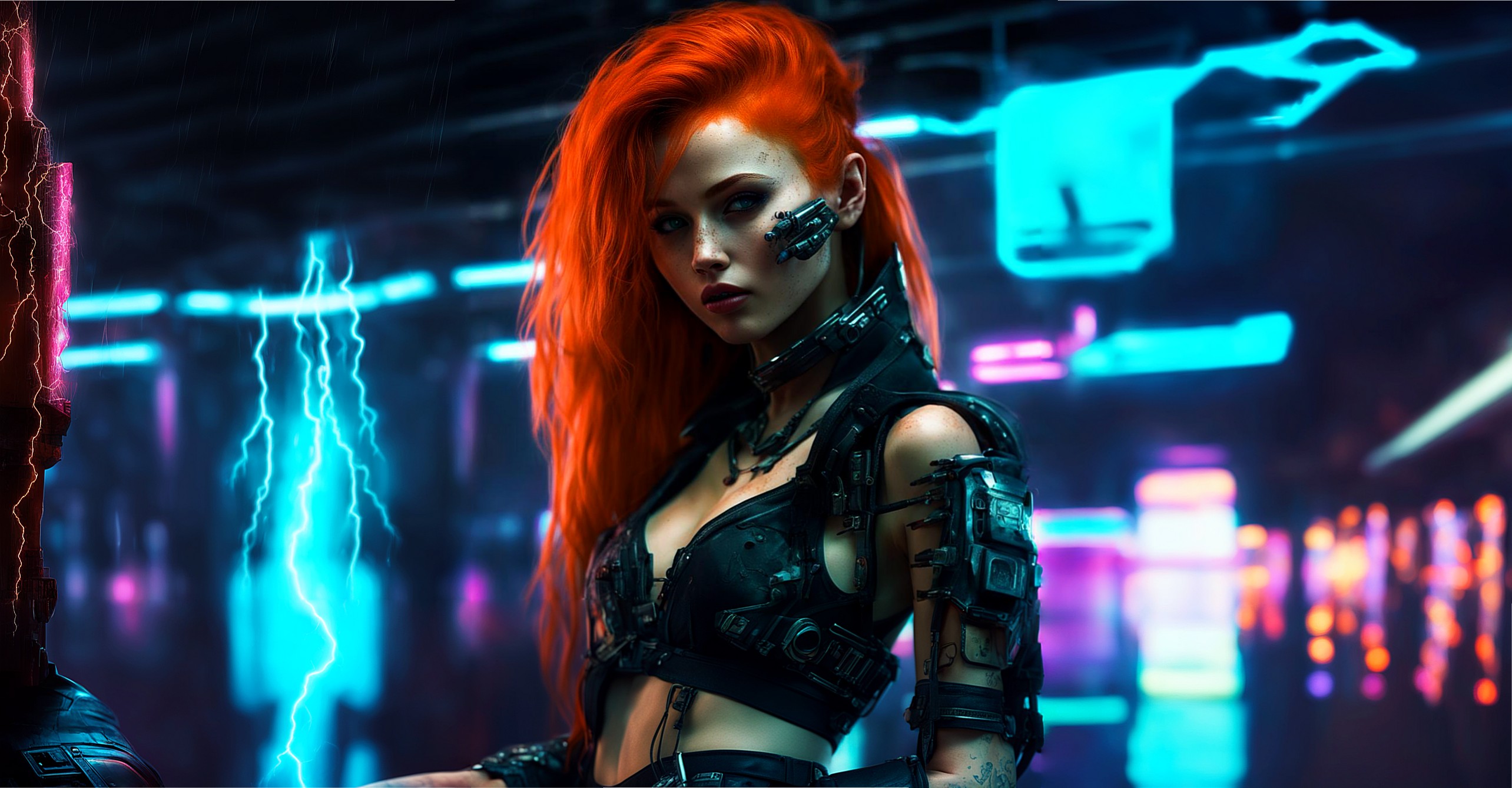 Free photo A girl in a cyberpunk world