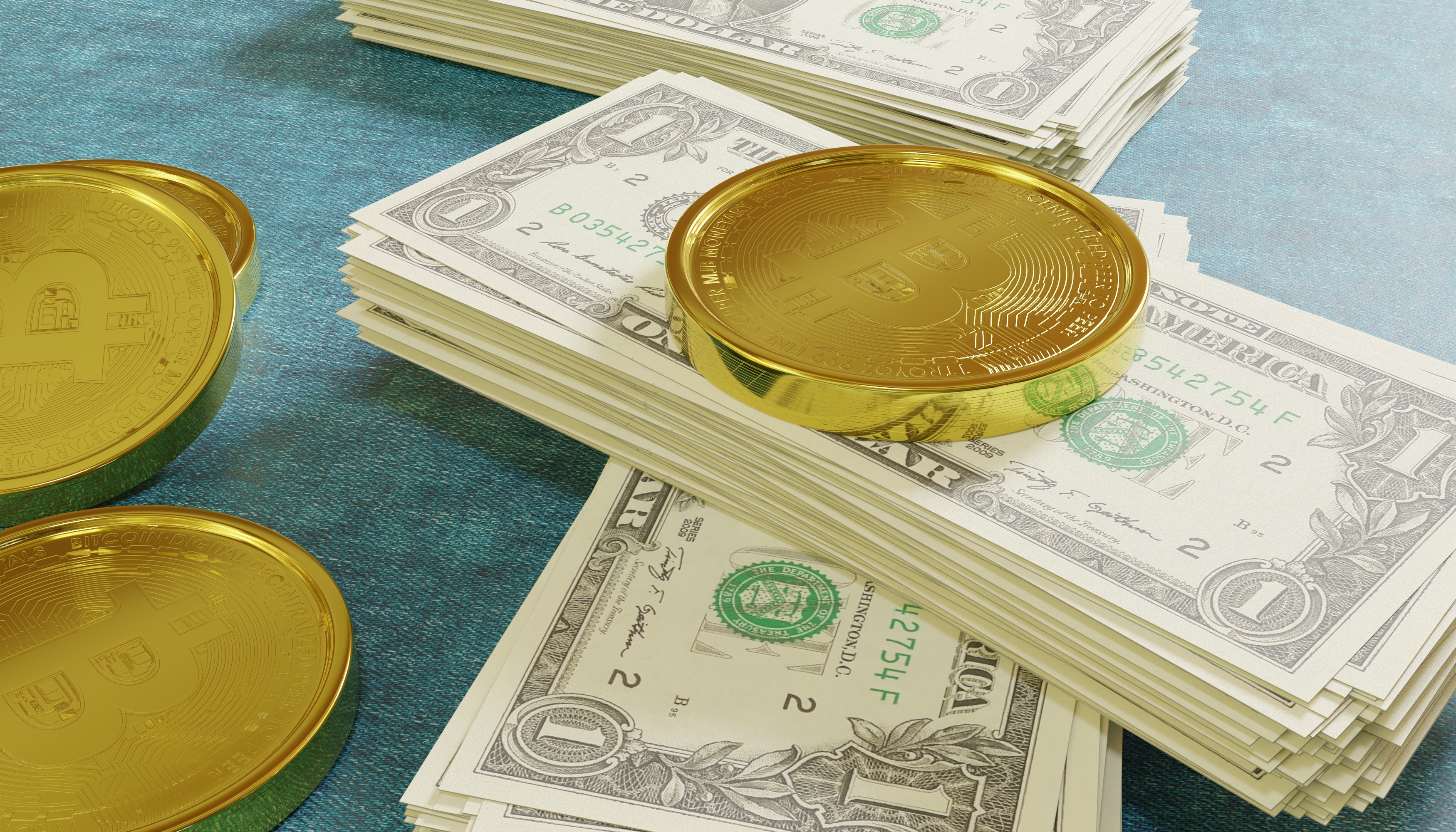 Wallpapers 3d graphics Bitcoin dollars on the desktop