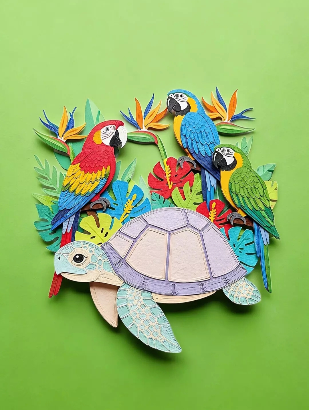 Бесплатное фото Тропические попугаи и черепаха