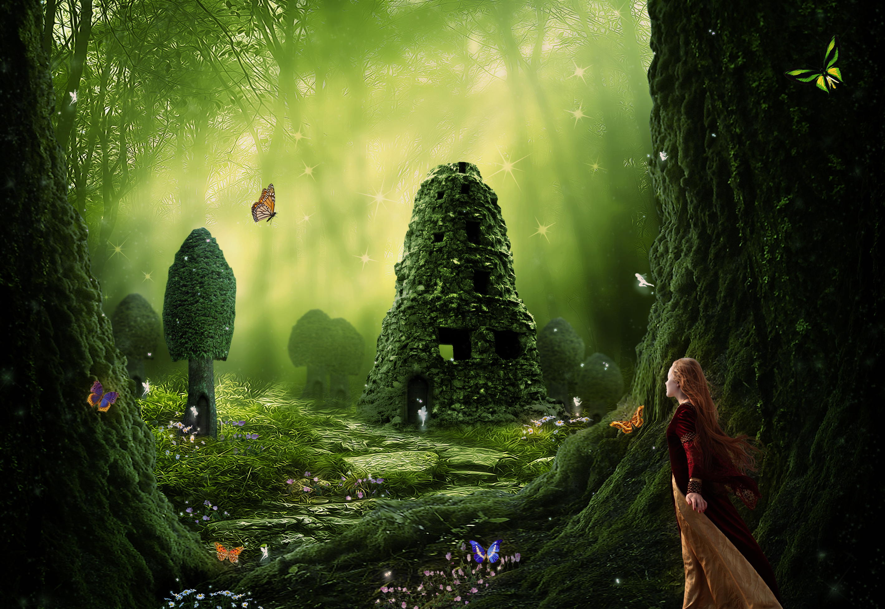 Бесплатное фото Девушка в волшебном лесу