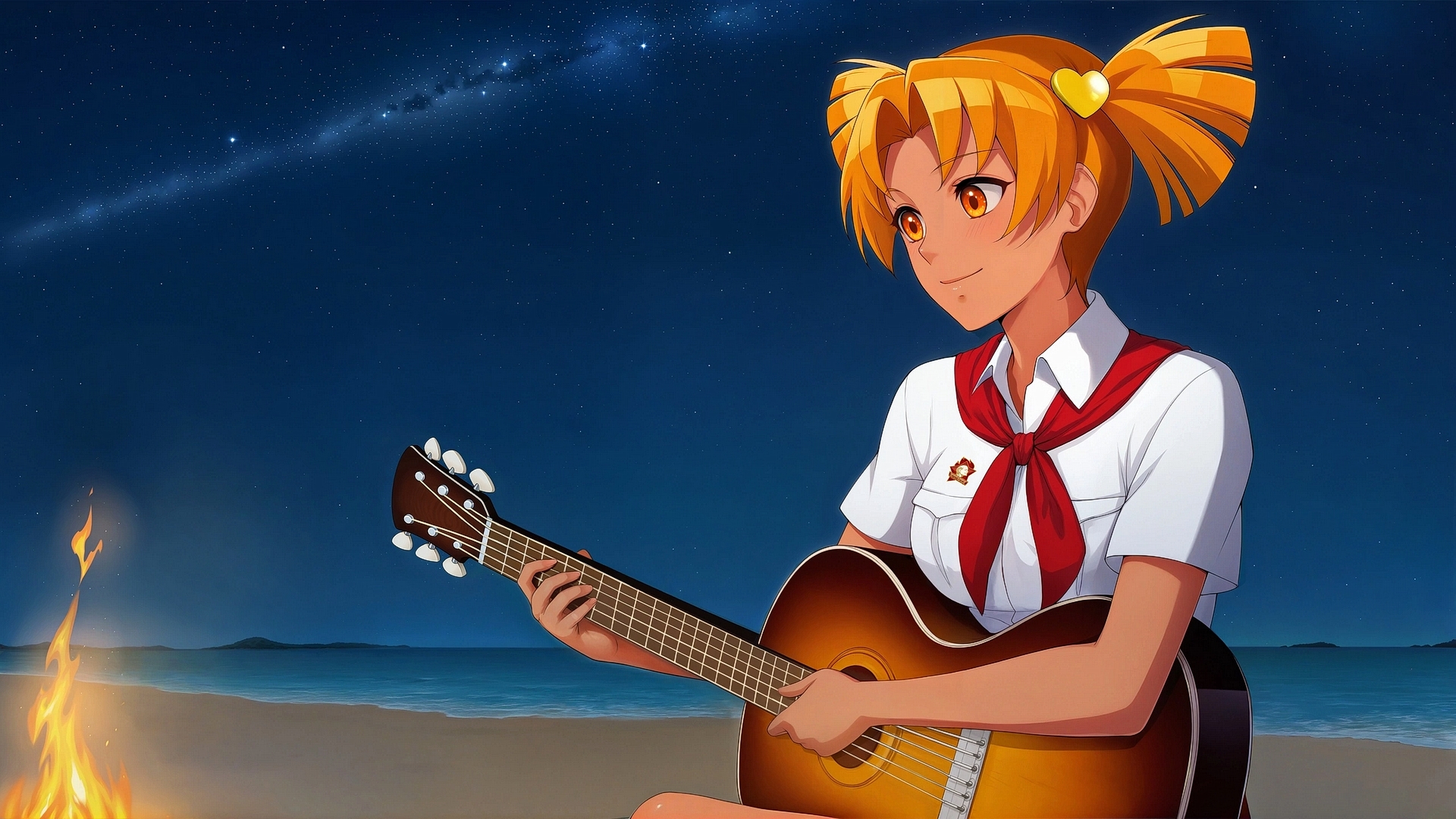 Бесплатное фото Алиса играет на гитаре игра бесконечное лето