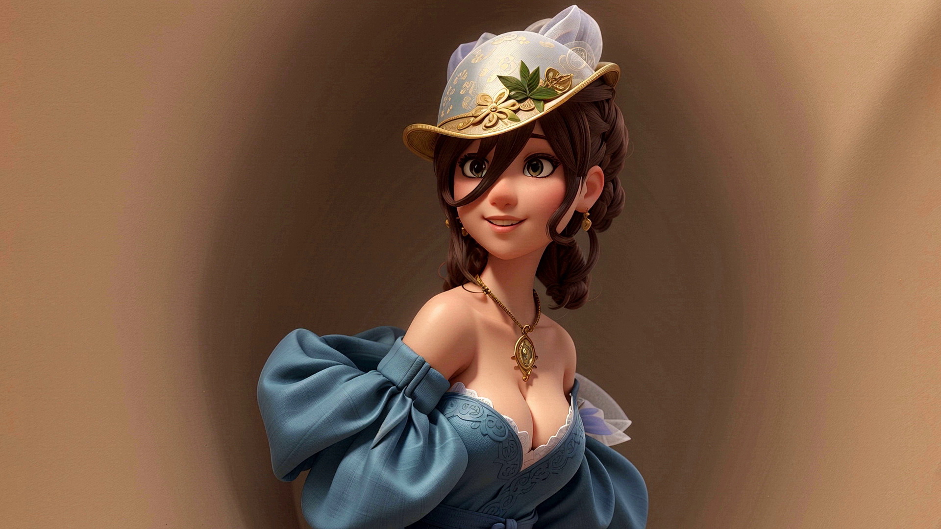 Free photo Girl in hat and dress on coffee background