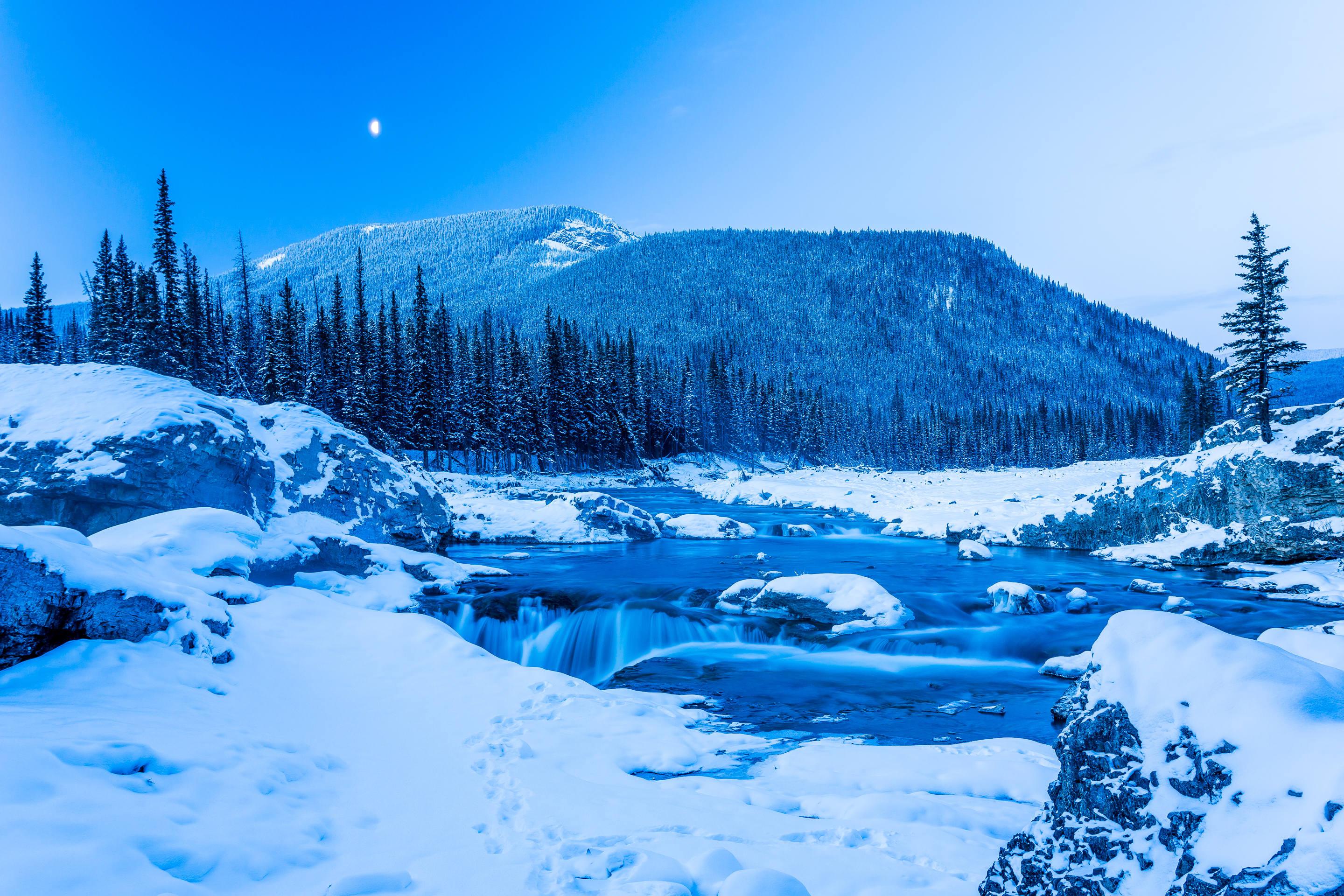 Обои Зима в Кананаскисе снег и лед Elbow Falls на рабочий стол