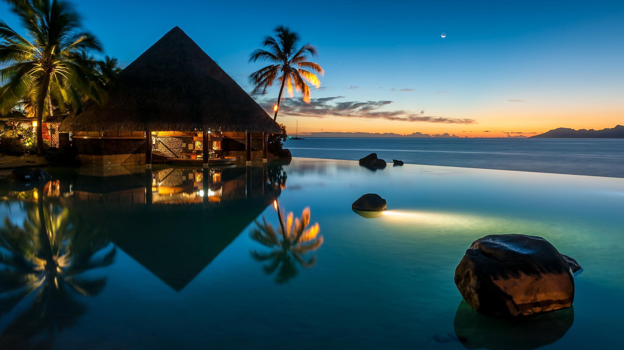 Wallpapers house on the water palms evening on the desktop