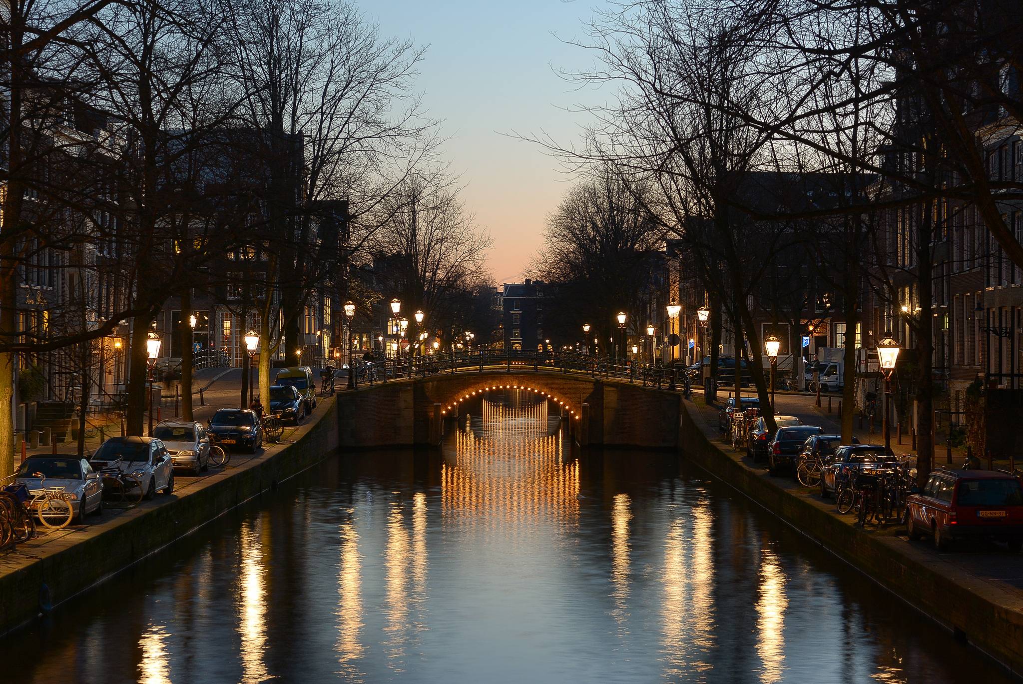 Wallpapers panorama Amsterdam night on the desktop